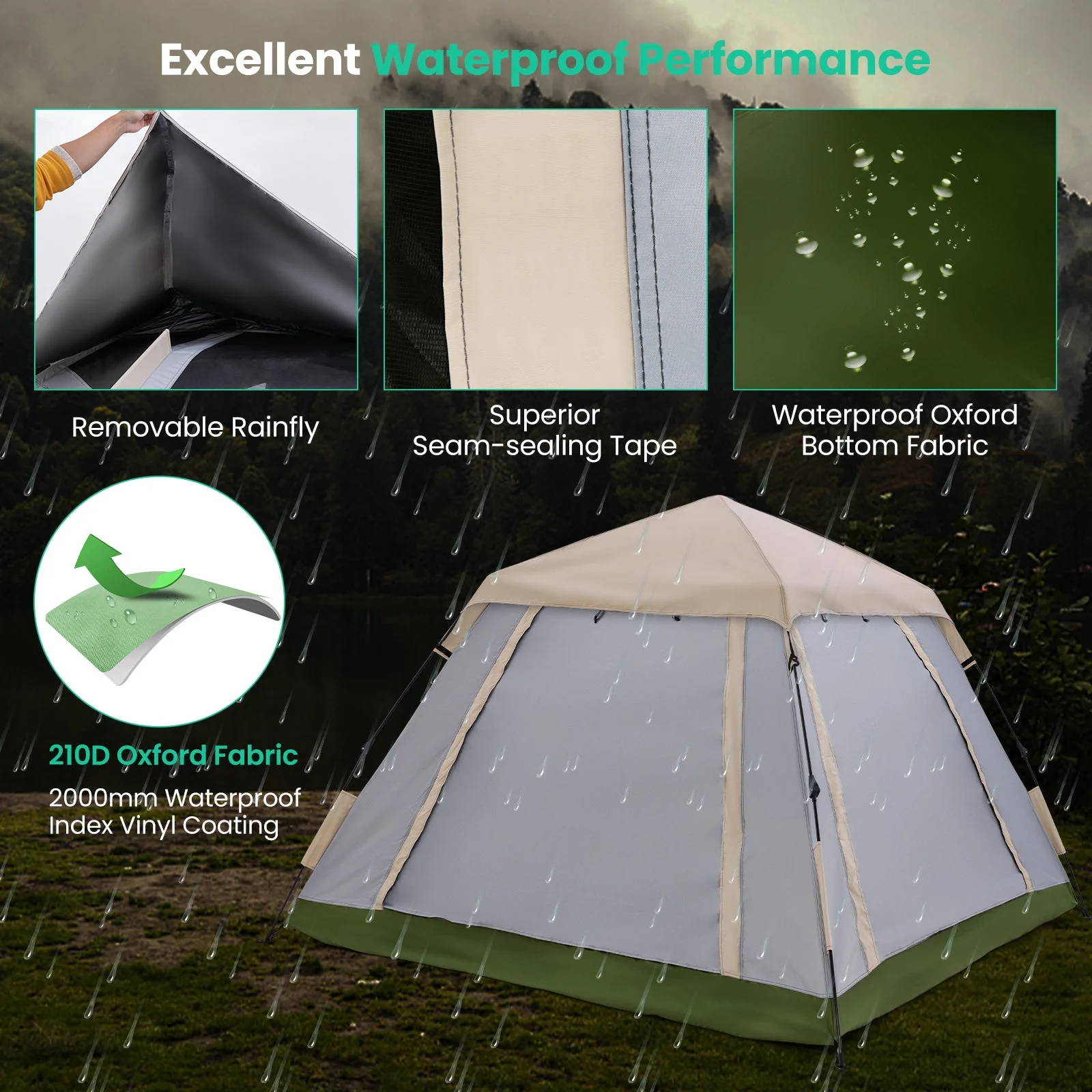 2-4 Person Instant Pop-up Camping Tent with Removable Rainfly - Image 6
