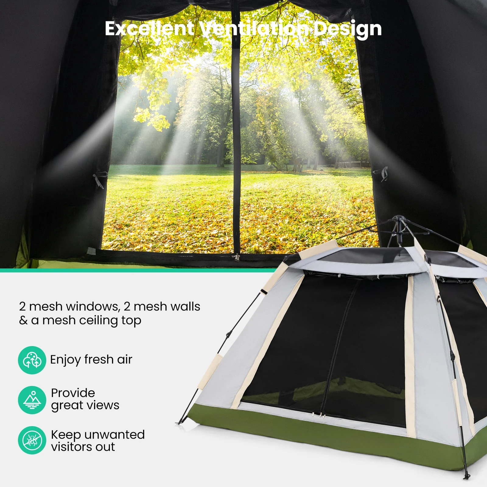 2-4 Person Instant Pop-up Camping Tent with Removable Rainfly - Image 7