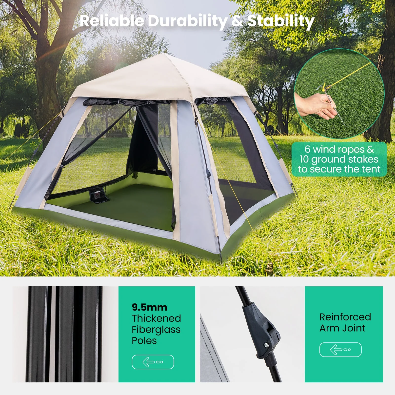 2-4 Person Instant Pop-up Camping Tent with Removable Rainfly - Image 8
