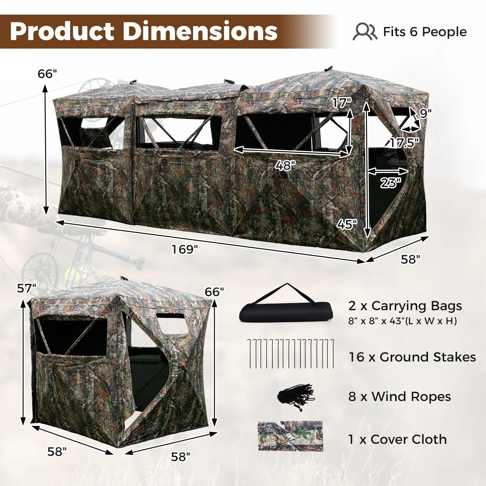 2-6 Person Side-by-Side Hunting Blinds Double One-way See-through Ground Blinds - Image 3