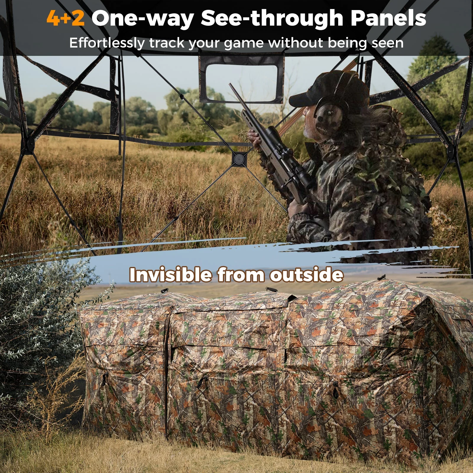 2-6 Person Side-by-Side Hunting Blinds Double One-way See-through Ground Blinds - Image 4