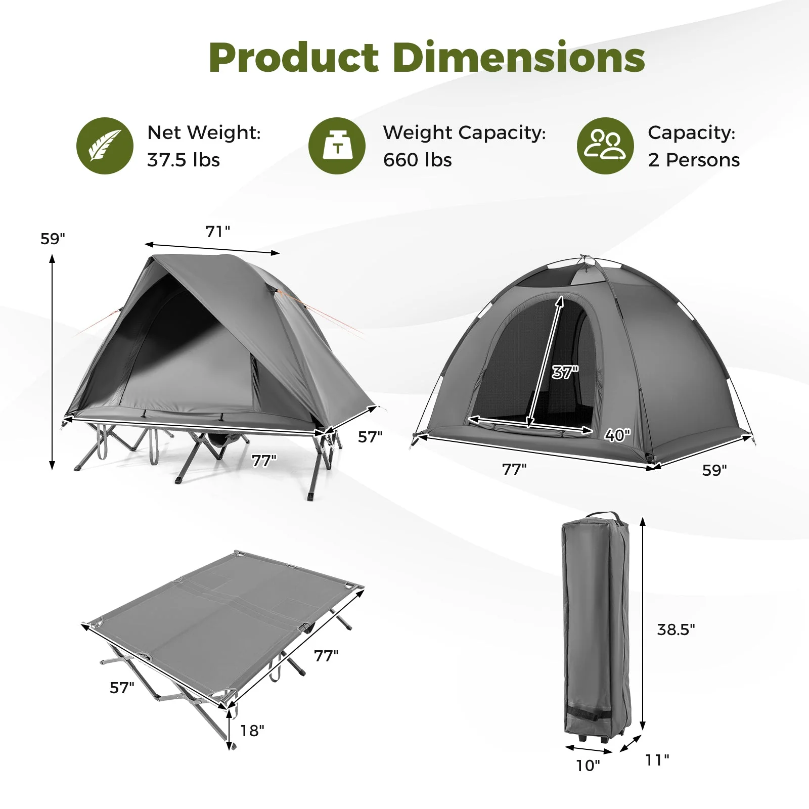 2-Person Camping Cot Tent Foldable Off-Ground Camping Combo for Adults - Image 12
