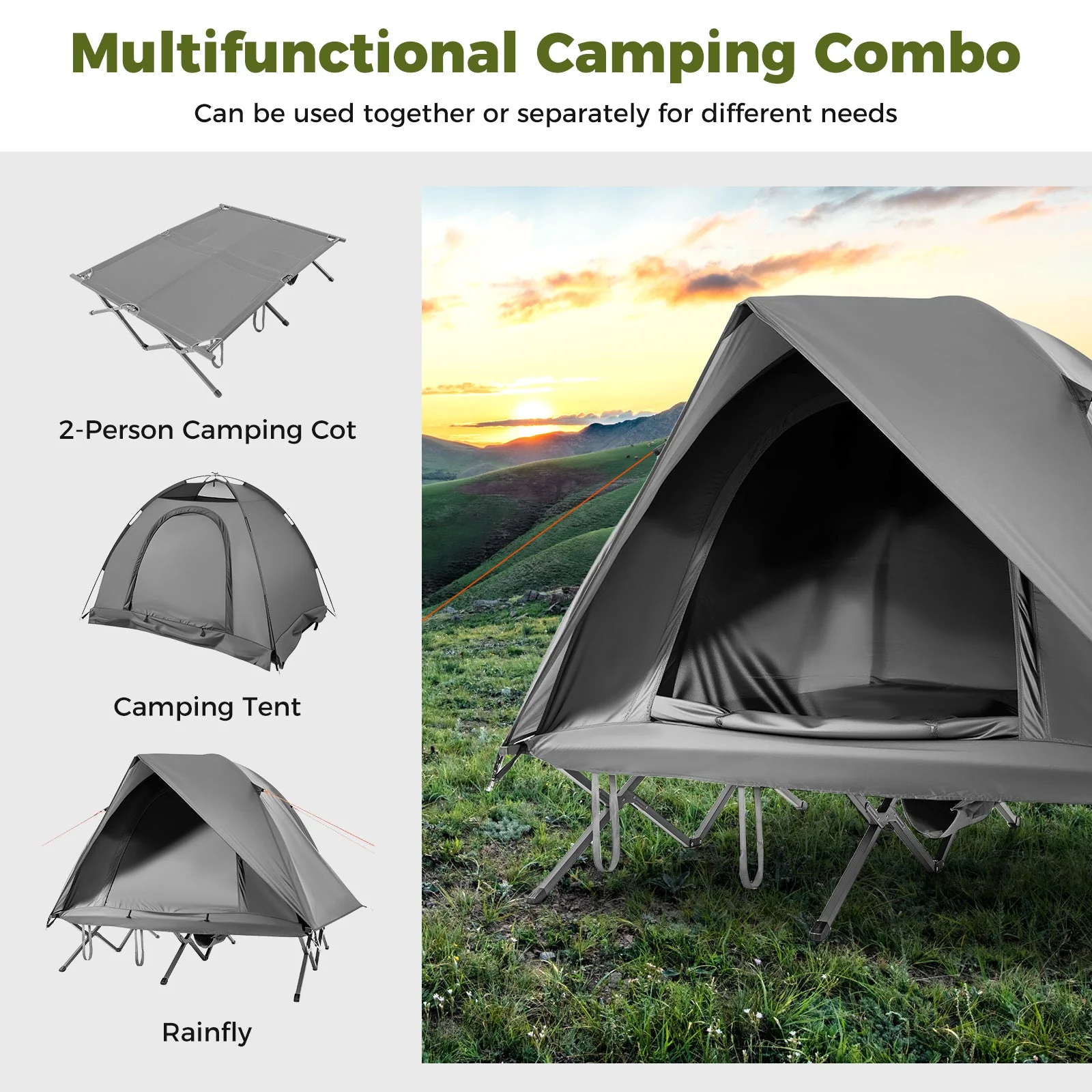 2-Person Camping Cot Tent Foldable Off-Ground Camping Combo for Adults - Image 13