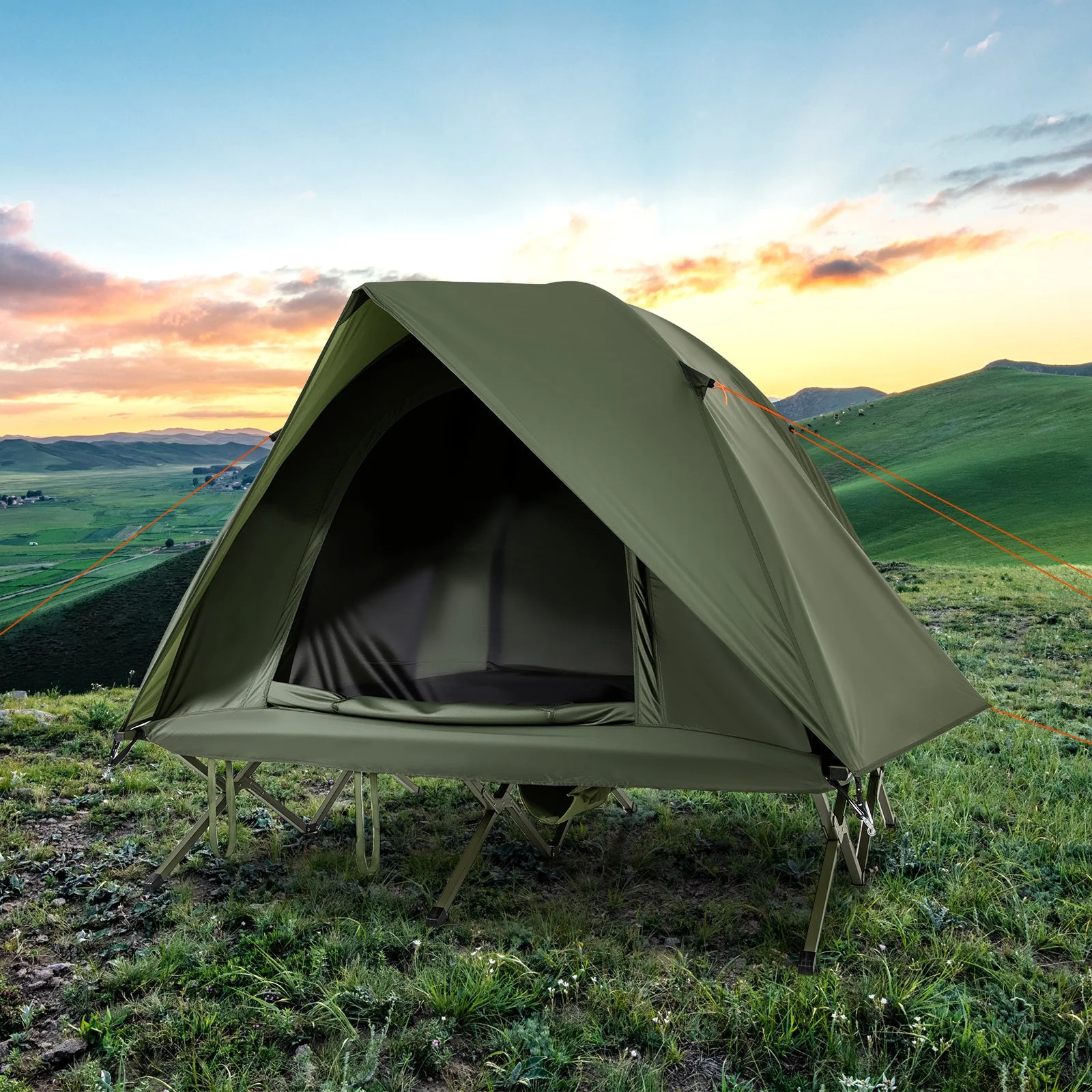 2-Person Camping Cot Tent Foldable Off-Ground Camping Combo for Adults - Image 2