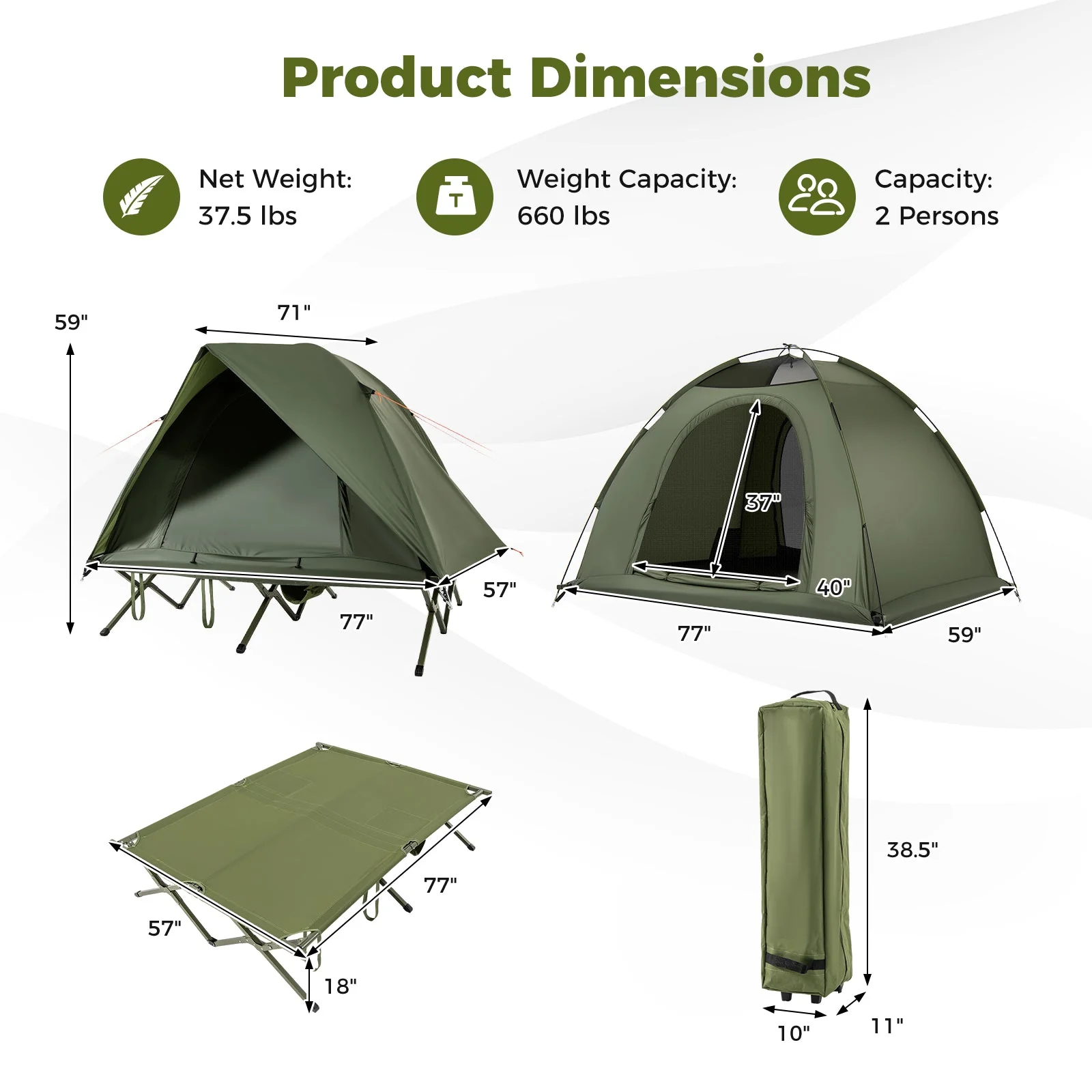 2-Person Camping Cot Tent Foldable Off-Ground Camping Combo for Adults - Image 4