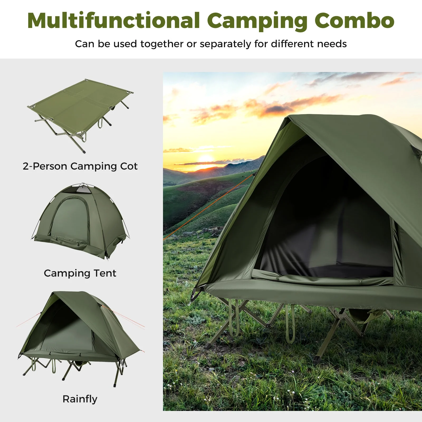 2-Person Camping Cot Tent Foldable Off-Ground Camping Combo for Adults - Image 5