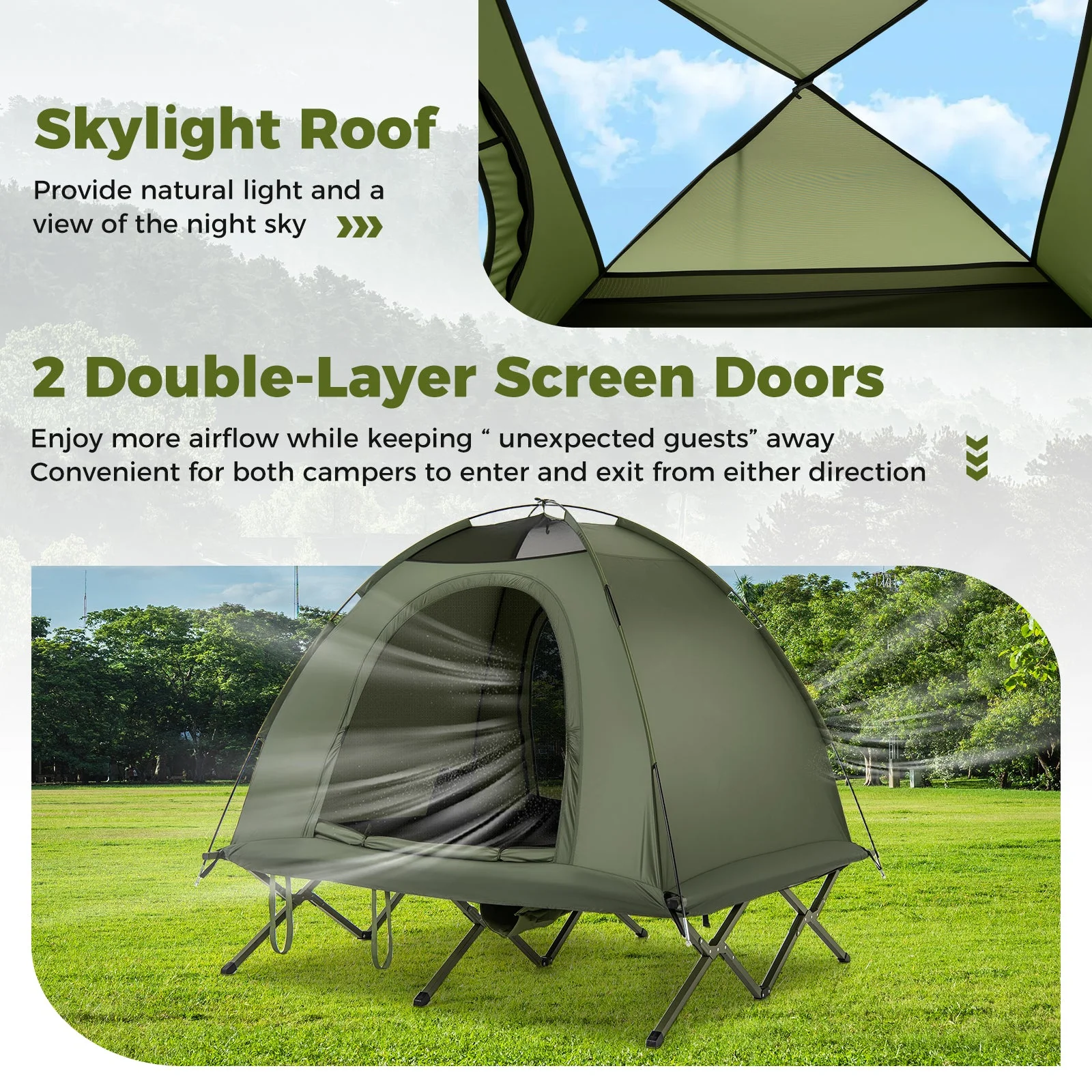 2-Person Camping Cot Tent Foldable Off-Ground Camping Combo for Adults - Image 7