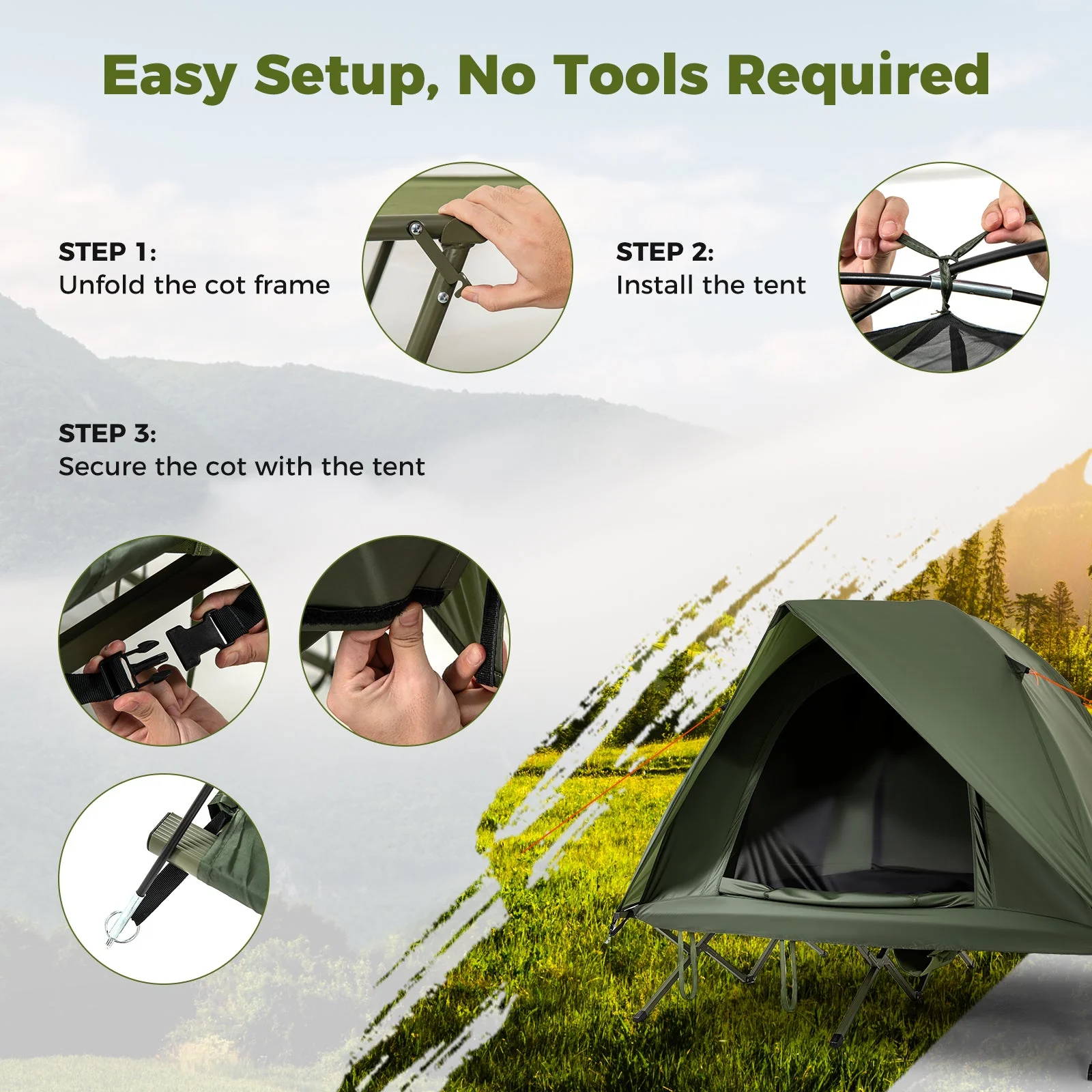 2-Person Camping Cot Tent Foldable Off-Ground Camping Combo for Adults - Image 8