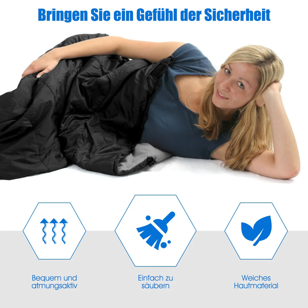 2 Person Waterproof Sleeping Bag with 2 Pillows-Black - Image 5