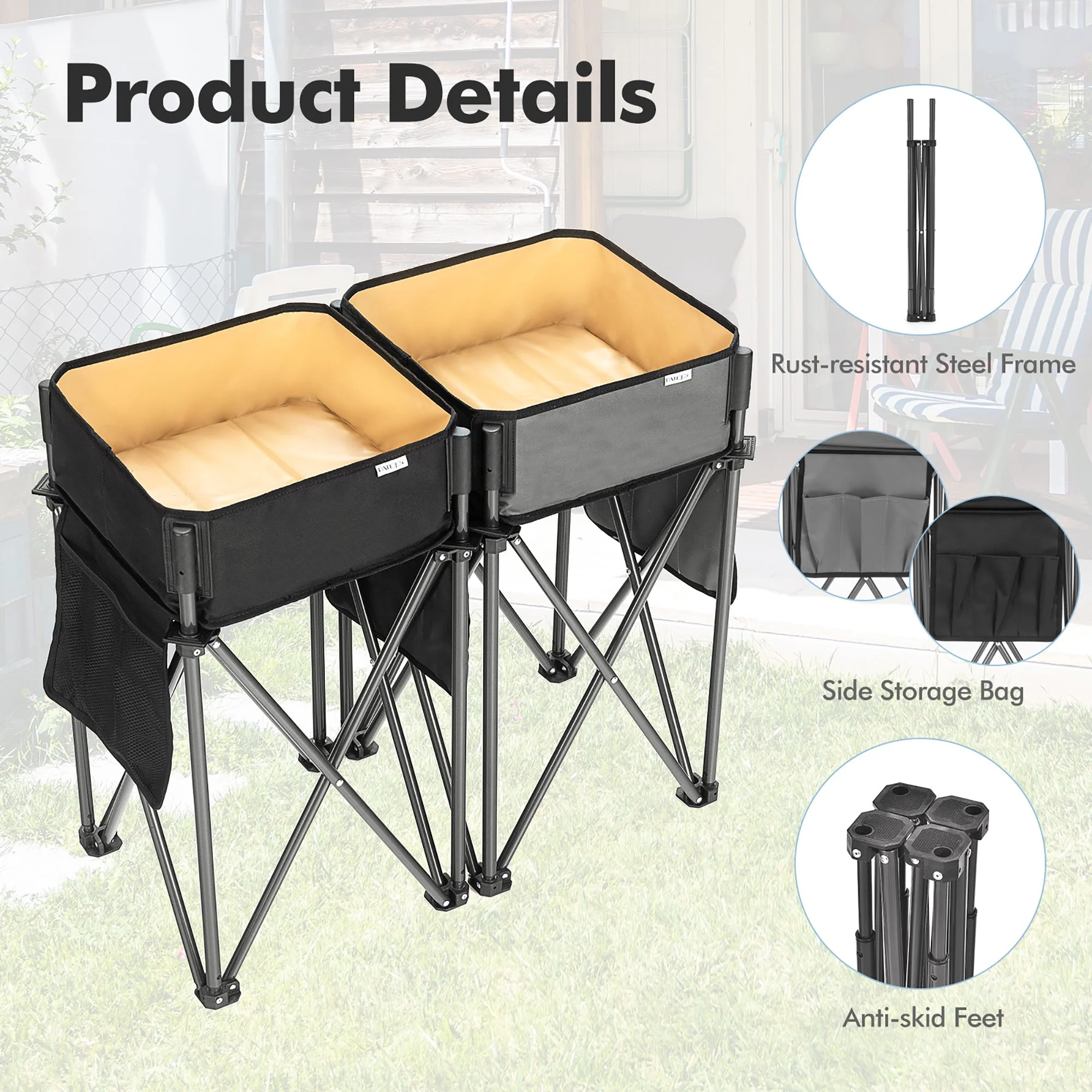 2 Pieces Folding Camping Tables with Large Capacity Storage Sink for Picnic - Image 15
