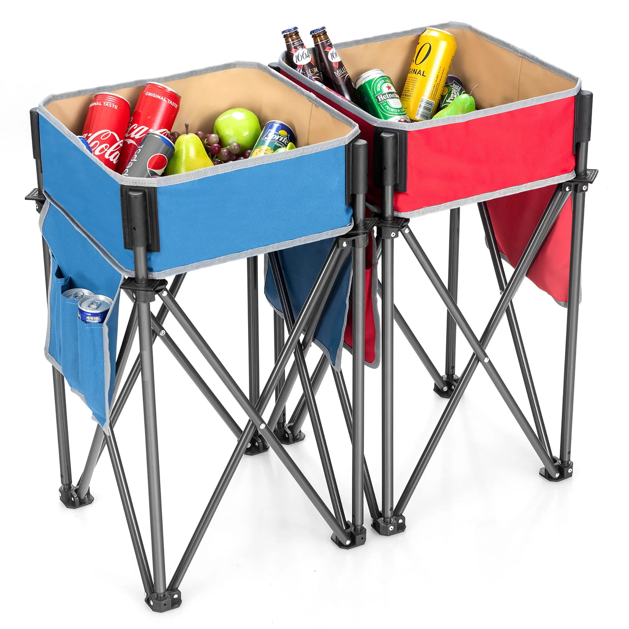 2 Pieces Folding Camping Tables with Large Capacity Storage Sink for Picnic - Image 3