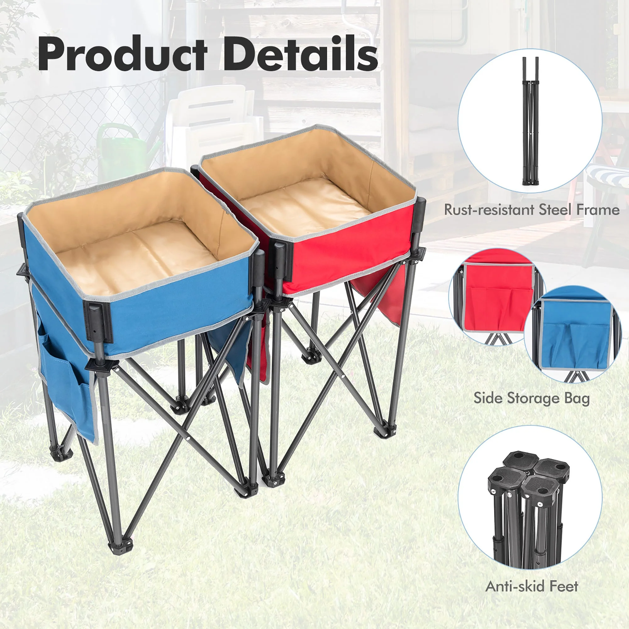 2 Pieces Folding Camping Tables with Large Capacity Storage Sink for Picnic - Image 7