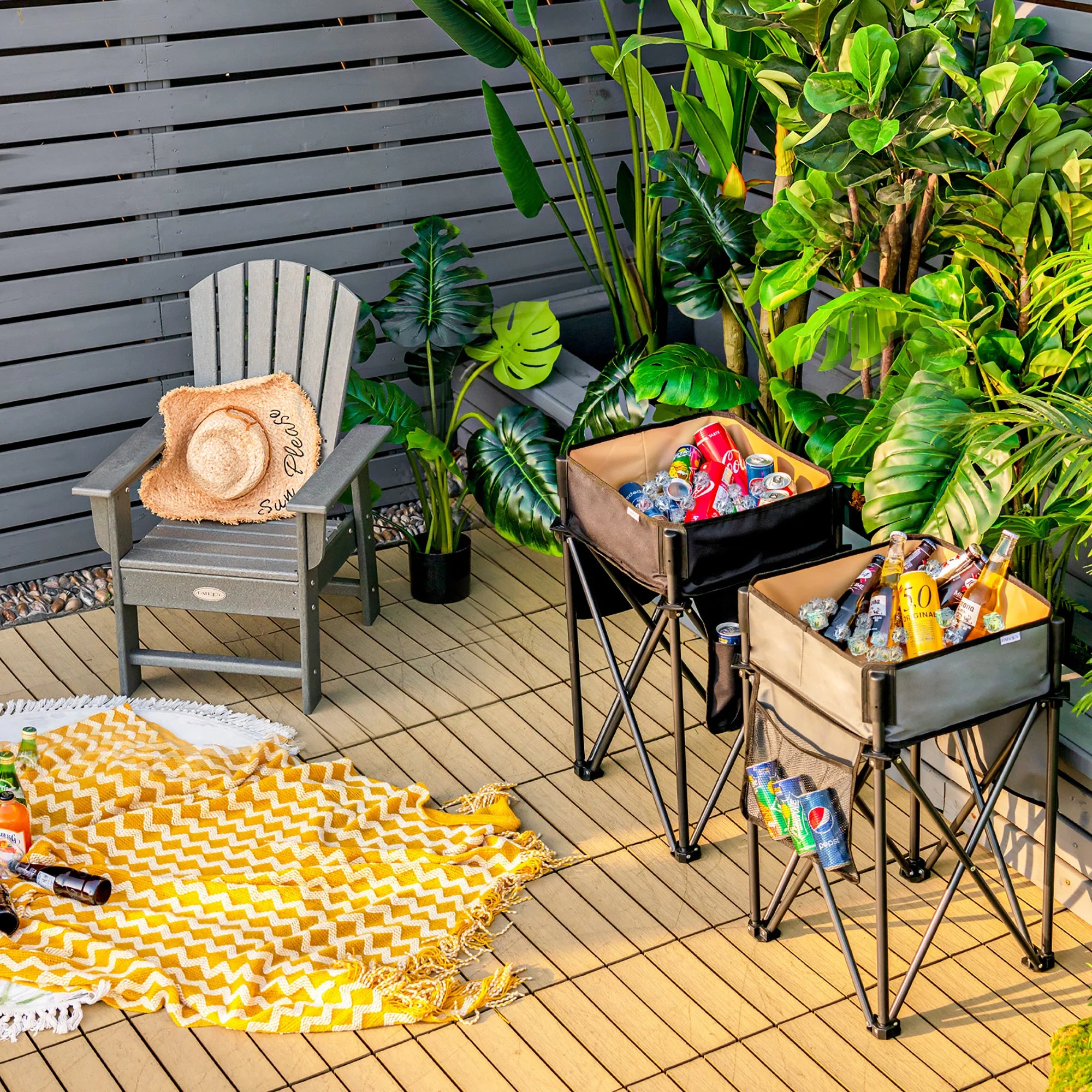 2 Pieces Folding Camping Tables with Large Capacity Storage Sink for Picnic - Image 9