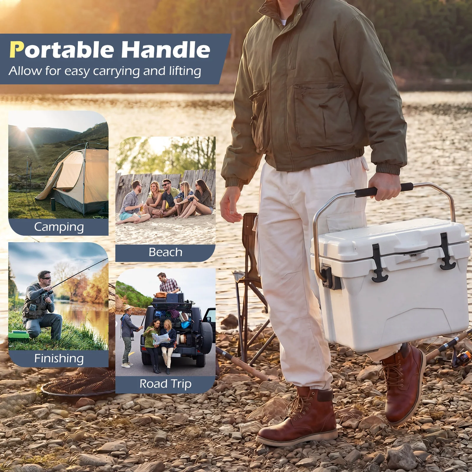 20 Quart Portable Hard Cooler with Built-in Ruler and Bottle - Image 15