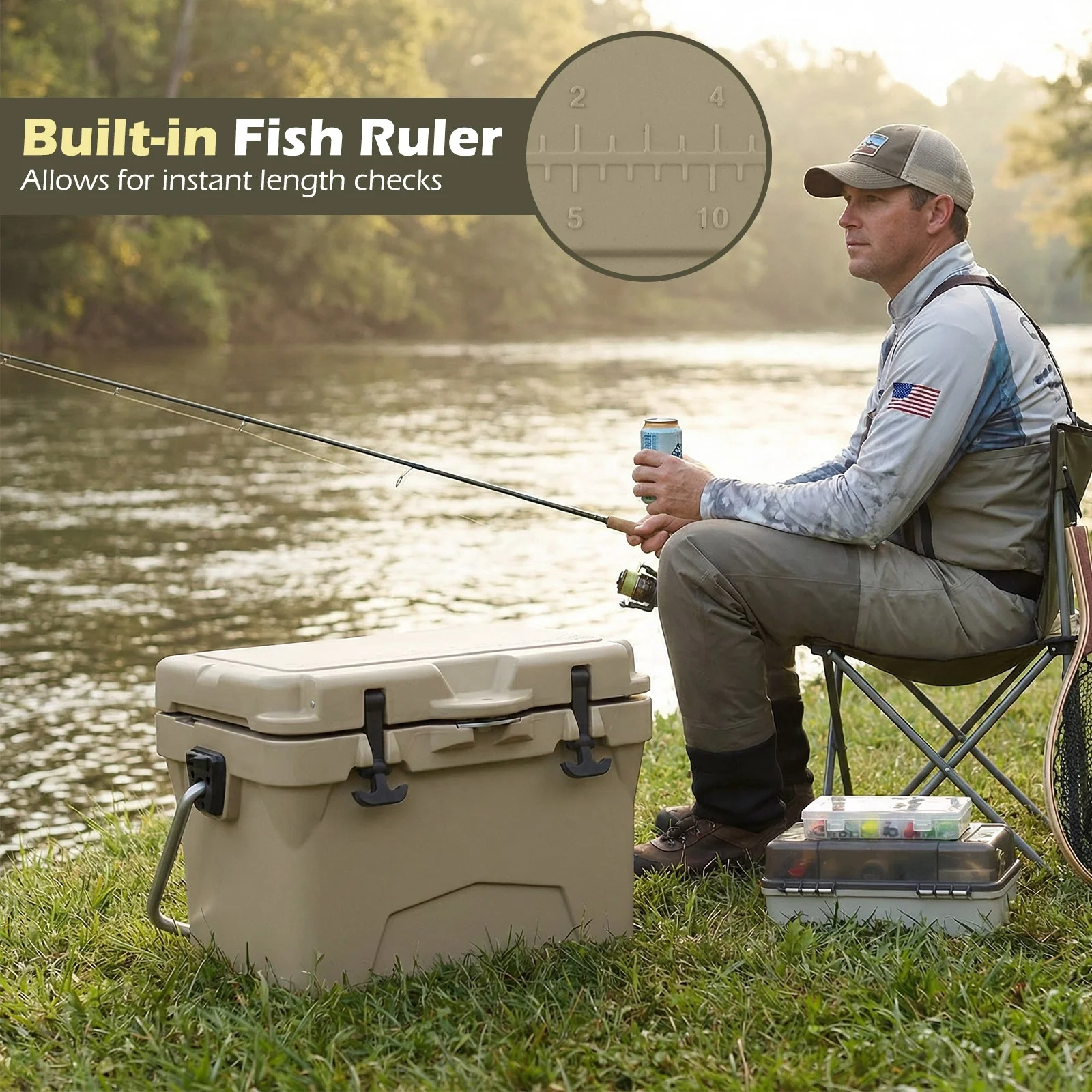 20 Quart Portable Hard Cooler with Built-in Ruler and Bottle - Image 21