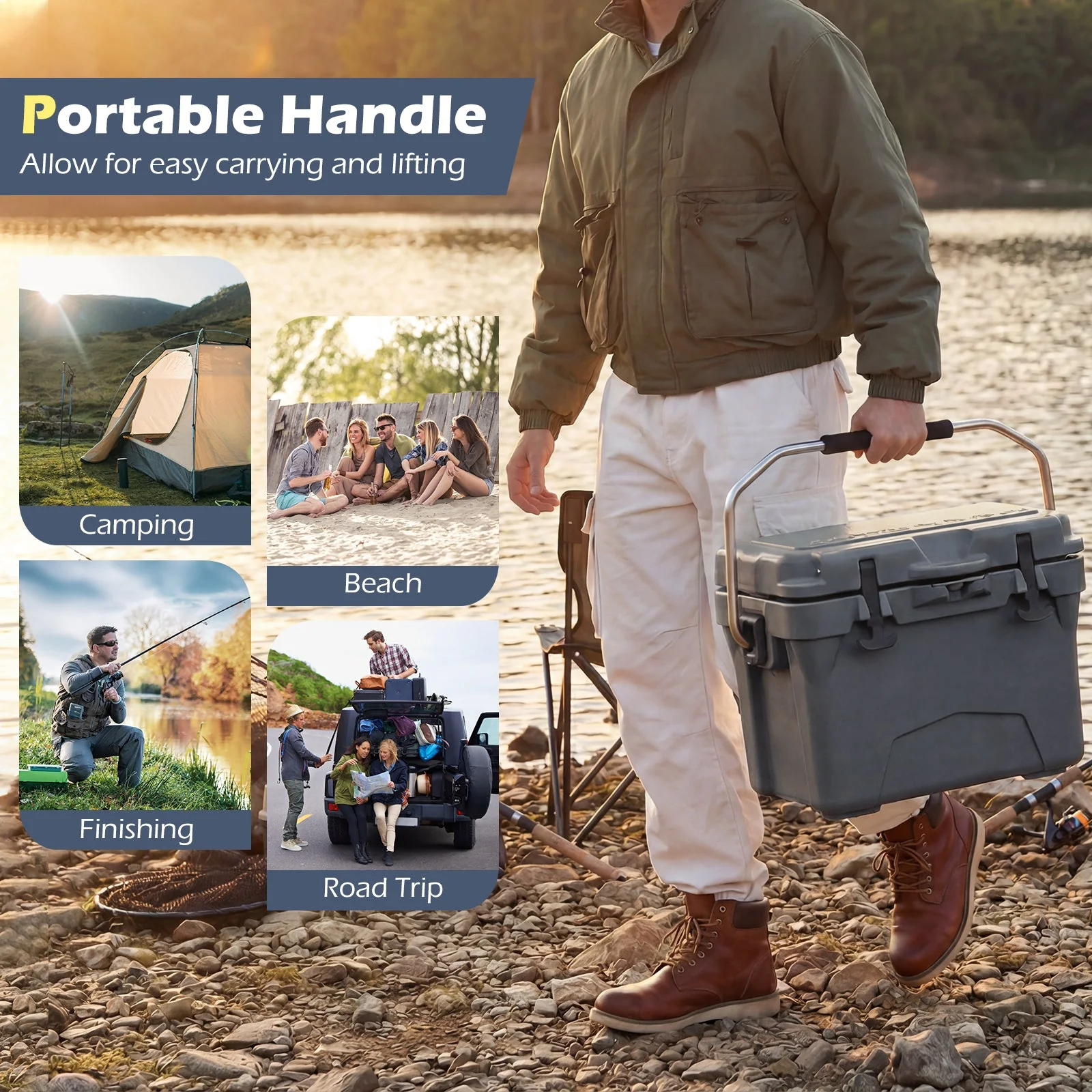 20 Quart Portable Hard Cooler with Built-in Ruler and Bottle - Image 7