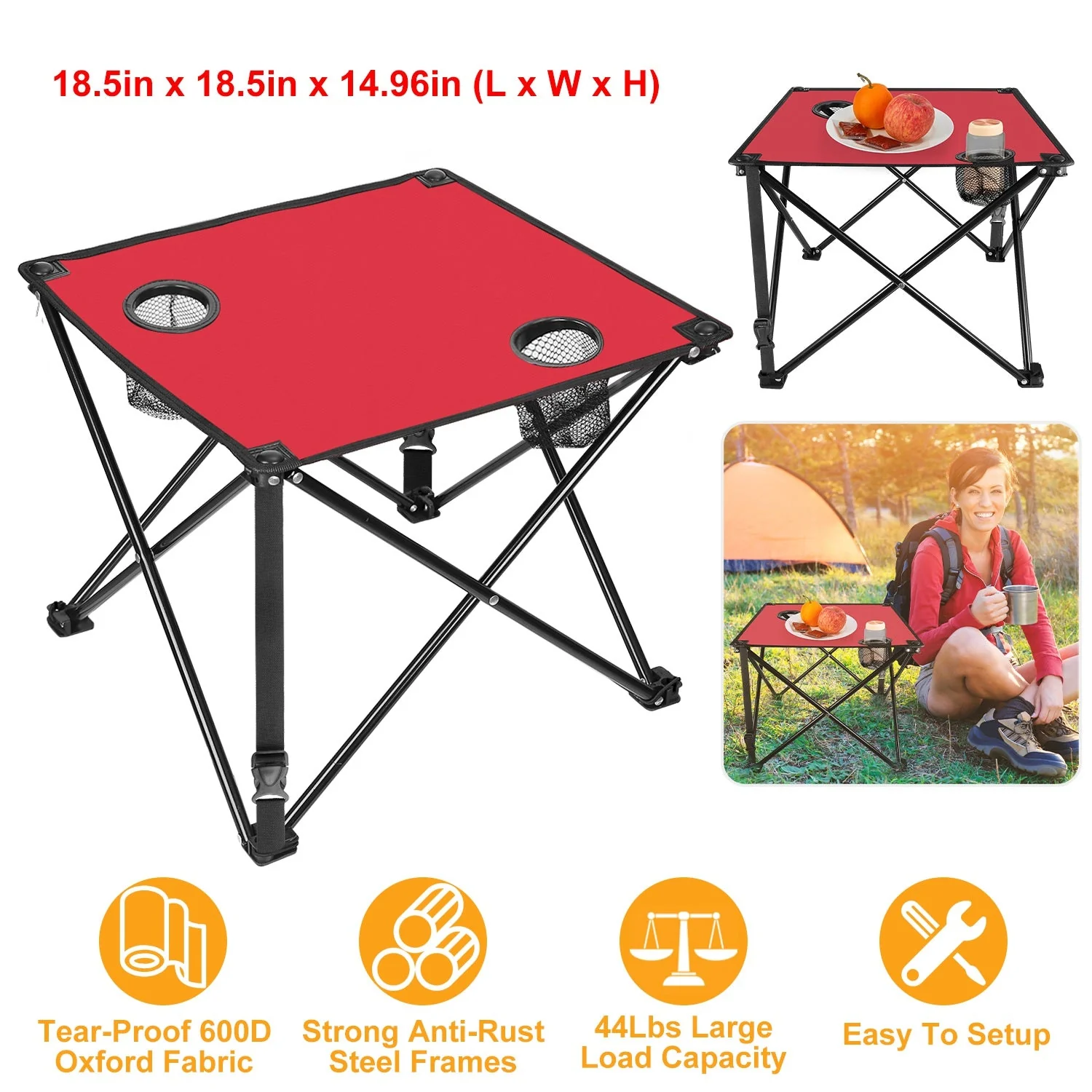 2Pcs Foldable Camping Table Portable Picnic Table Lightweight Travel Desk with 2 Cup Holders/Table Carrying Bag - Image 102