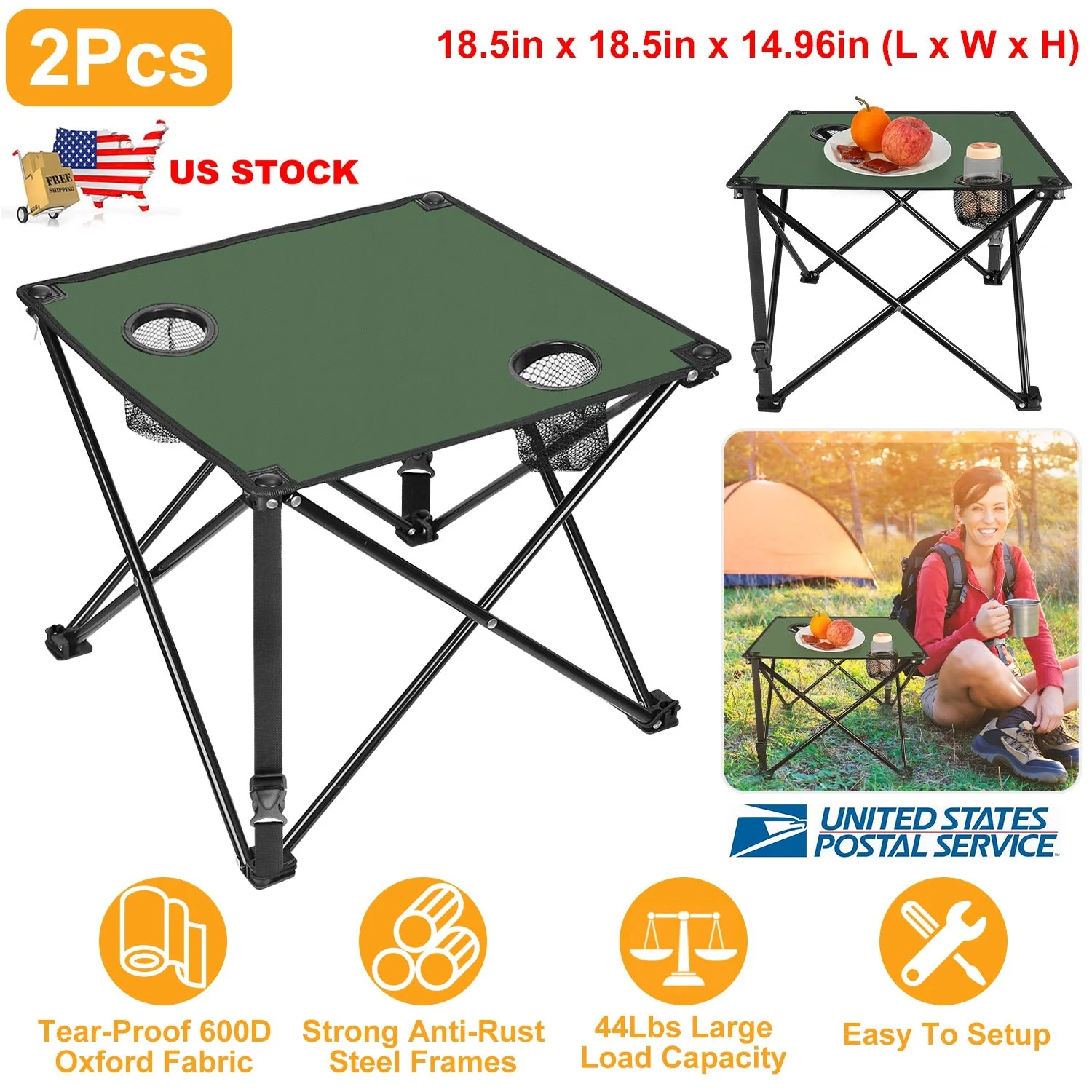 2Pcs Foldable Camping Table Portable Picnic Table Lightweight Travel Desk with 2 Cup Holders/Table Carrying Bag - Image 11