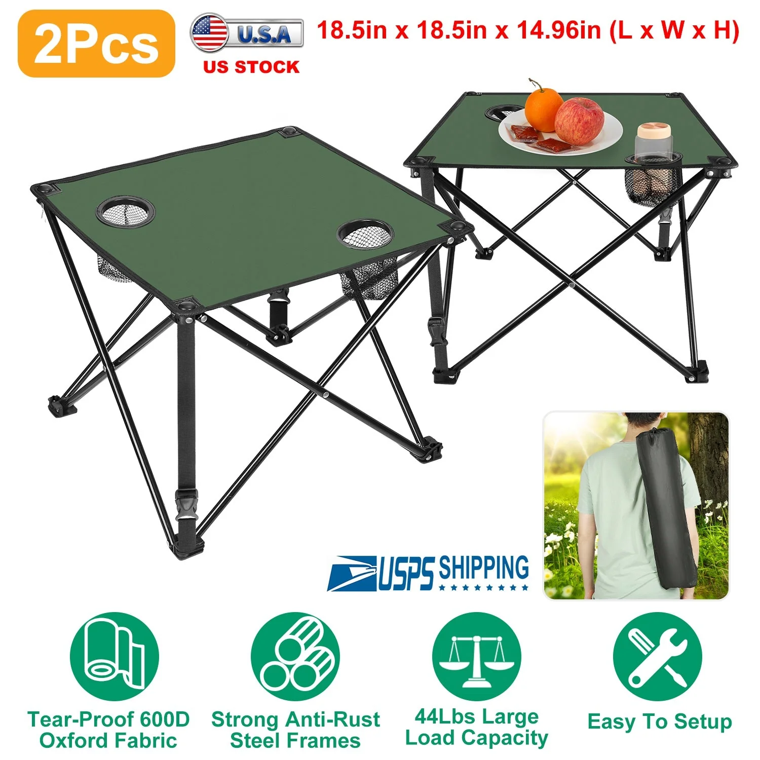 2Pcs Foldable Camping Table Portable Picnic Table Lightweight Travel Desk with 2 Cup Holders/Table Carrying Bag - Image 13
