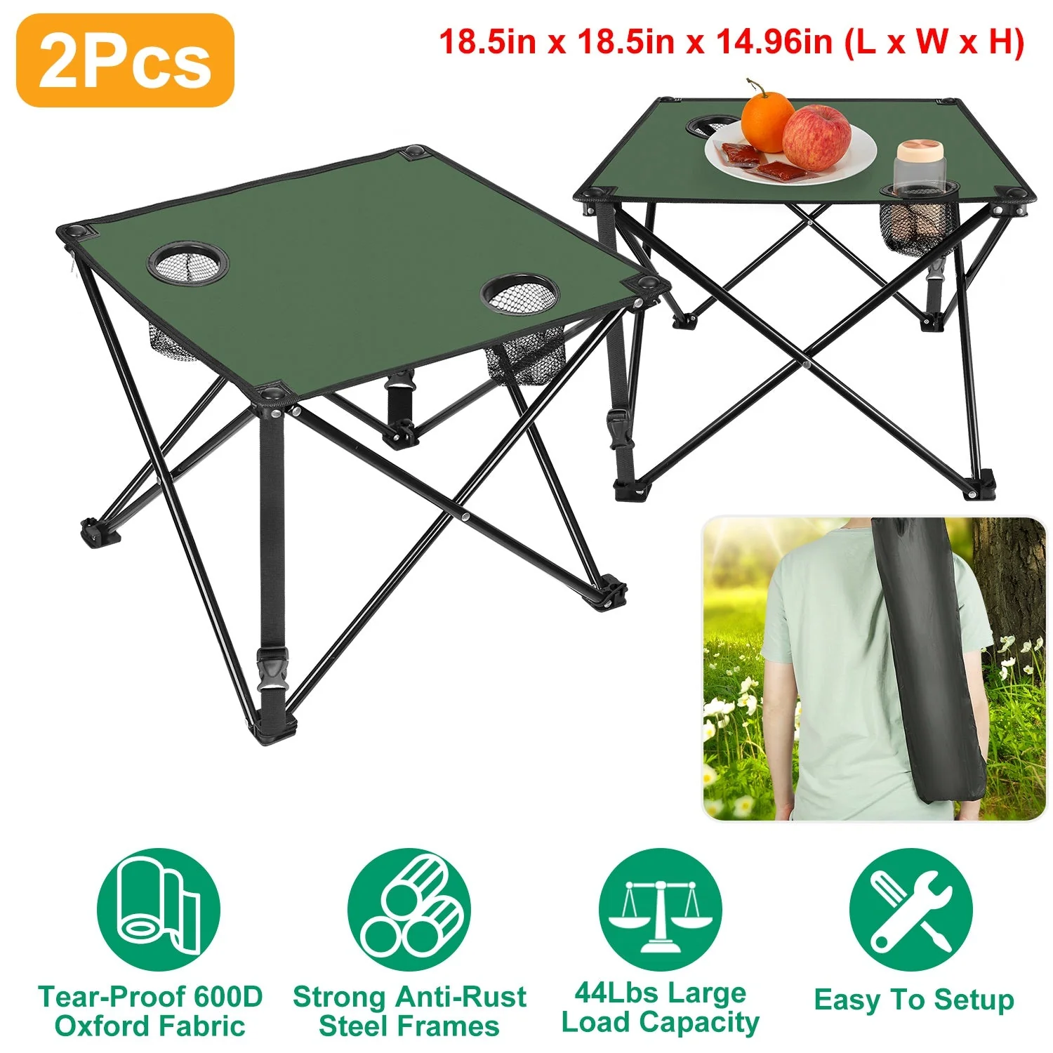 2Pcs Foldable Camping Table Portable Picnic Table Lightweight Travel Desk with 2 Cup Holders/Table Carrying Bag - Image 14