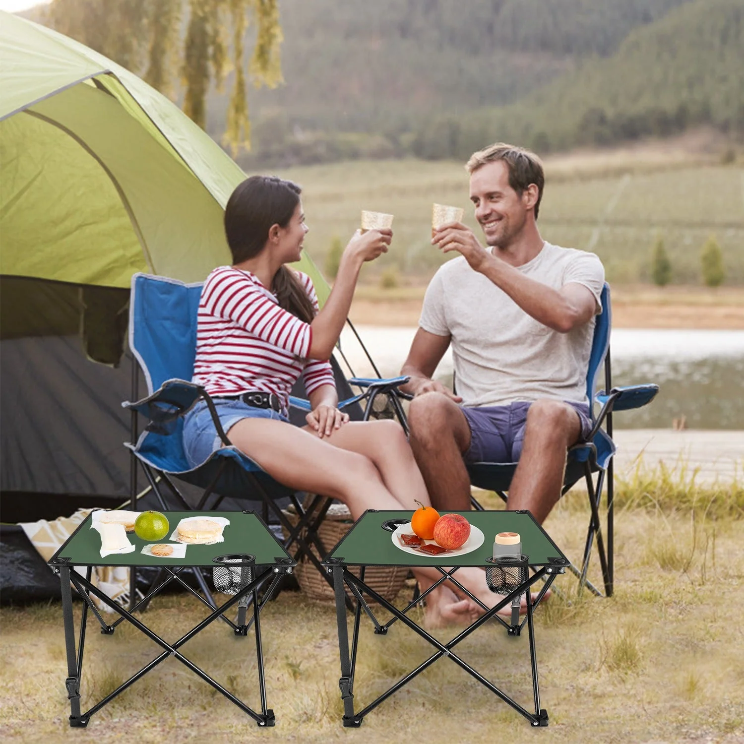 2Pcs Foldable Camping Table Portable Picnic Table Lightweight Travel Desk with 2 Cup Holders/Table Carrying Bag - Image 15