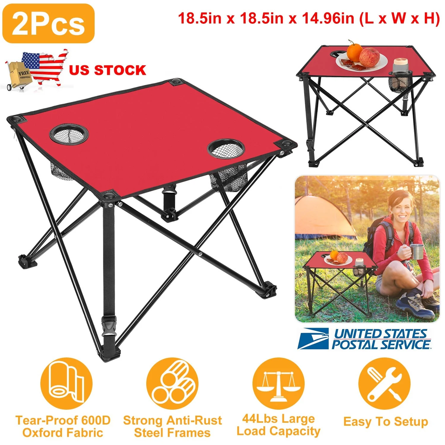 2Pcs Foldable Camping Table Portable Picnic Table Lightweight Travel Desk with 2 Cup Holders/Table Carrying Bag - Image 19