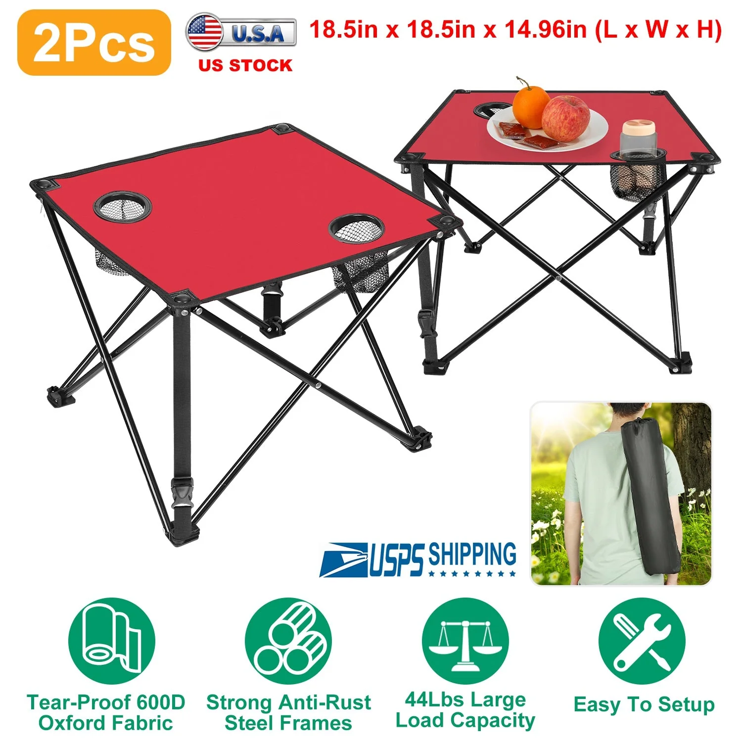 2Pcs Foldable Camping Table Portable Picnic Table Lightweight Travel Desk with 2 Cup Holders/Table Carrying Bag - Image 21