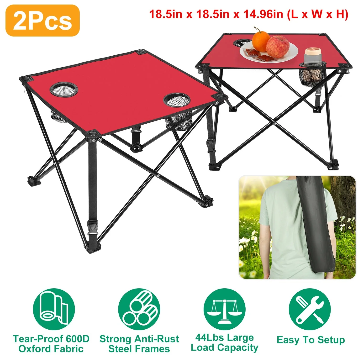 2Pcs Foldable Camping Table Portable Picnic Table Lightweight Travel Desk with 2 Cup Holders/Table Carrying Bag - Image 22