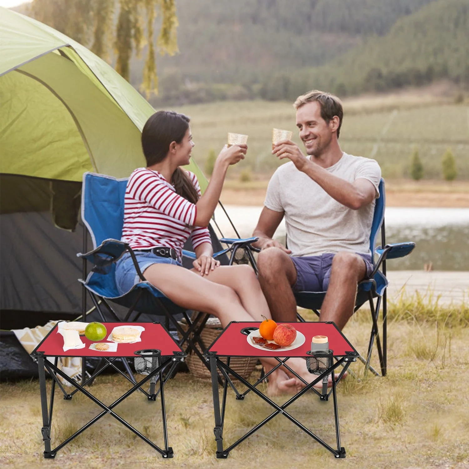 2Pcs Foldable Camping Table Portable Picnic Table Lightweight Travel Desk with 2 Cup Holders/Table Carrying Bag - Image 23