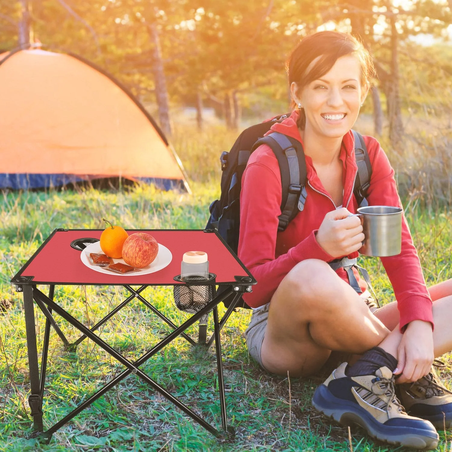 2Pcs Foldable Camping Table Portable Picnic Table Lightweight Travel Desk with 2 Cup Holders/Table Carrying Bag - Image 24