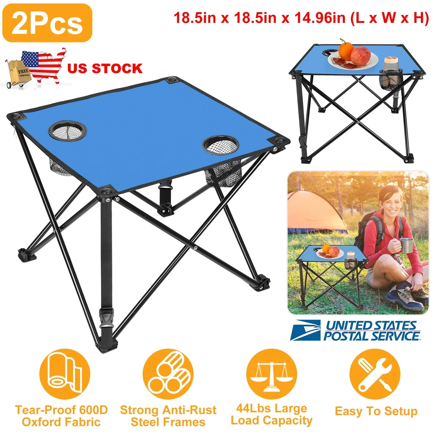 2Pcs Foldable Camping Table Portable Picnic Table Lightweight Travel Desk with 2 Cup Holders/Table Carrying Bag - Image 27