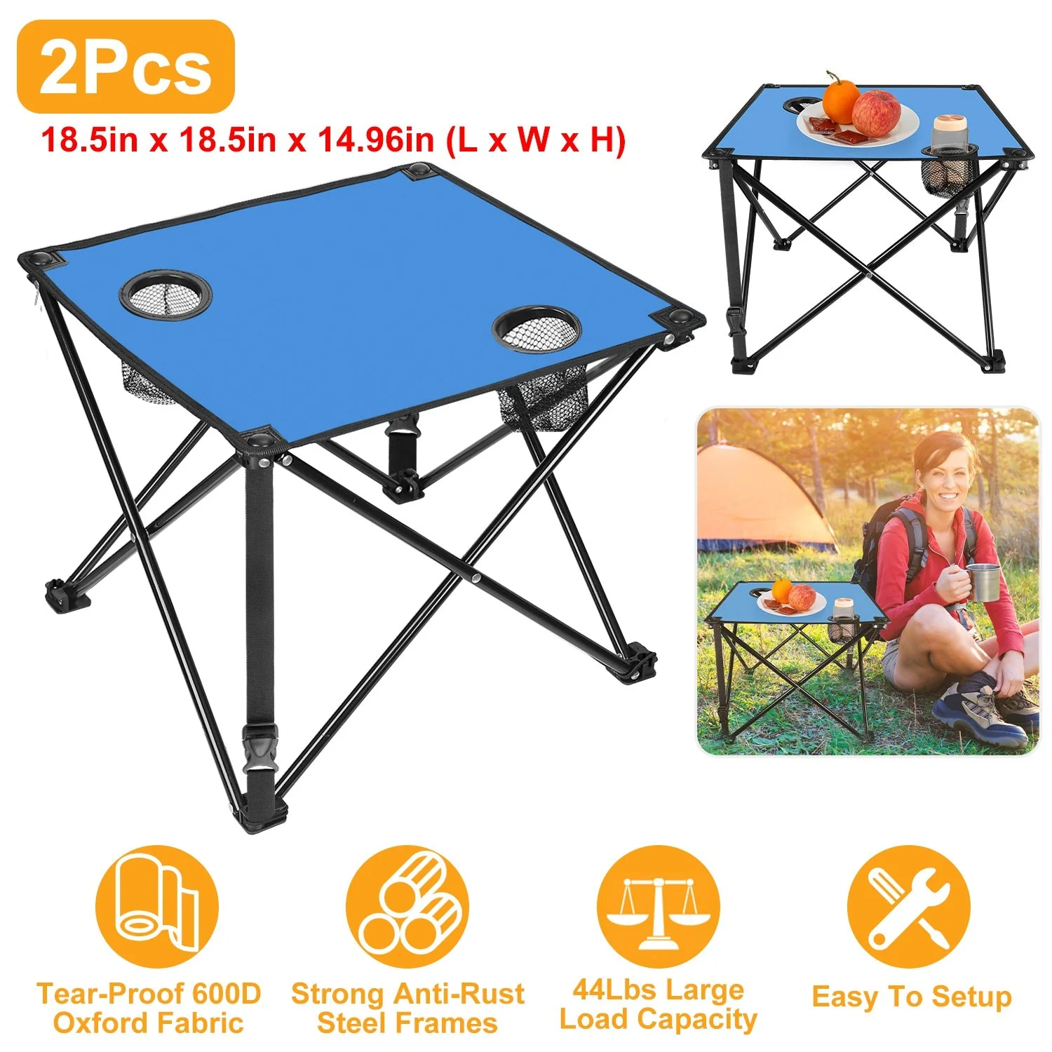 2Pcs Foldable Camping Table Portable Picnic Table Lightweight Travel Desk with 2 Cup Holders/Table Carrying Bag - Image 28