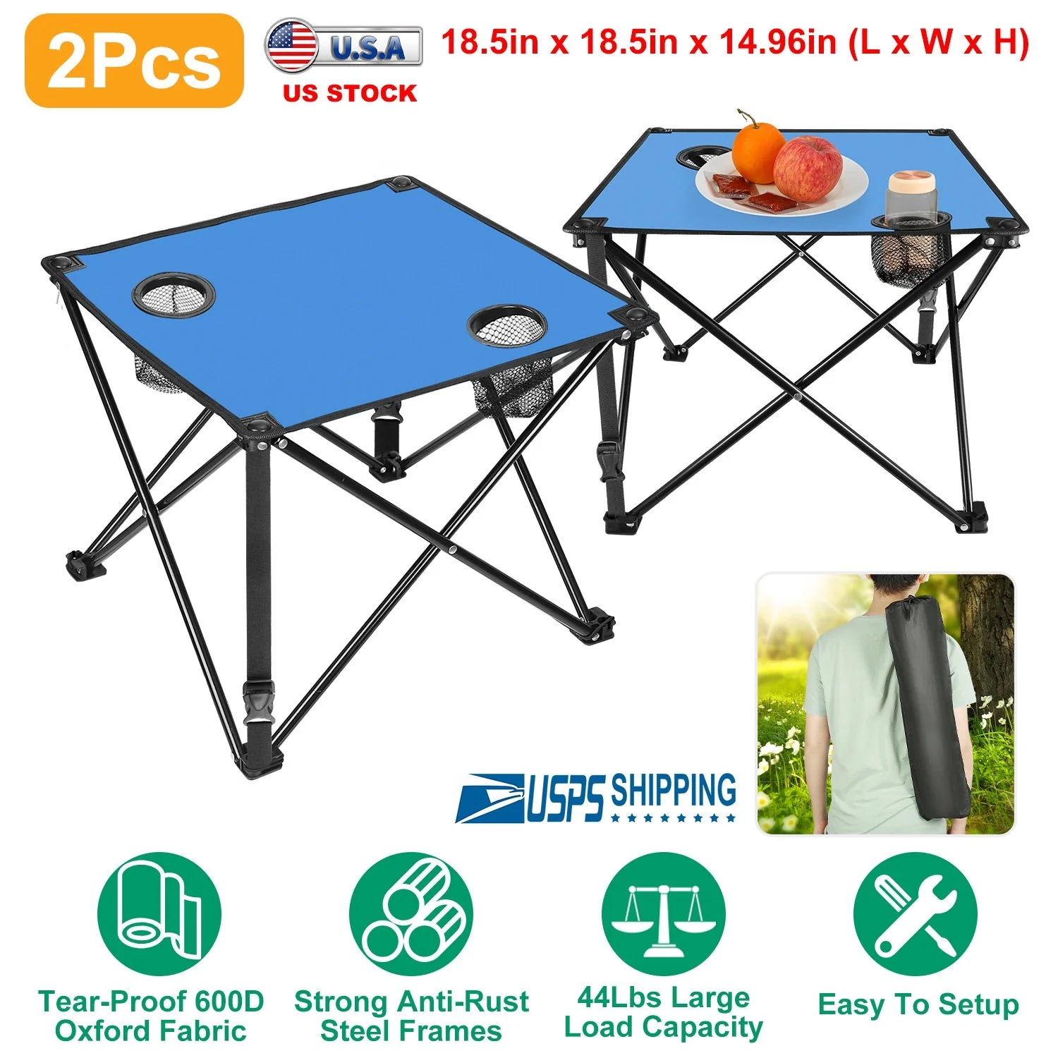 2Pcs Foldable Camping Table Portable Picnic Table Lightweight Travel Desk with 2 Cup Holders/Table Carrying Bag - Image 29