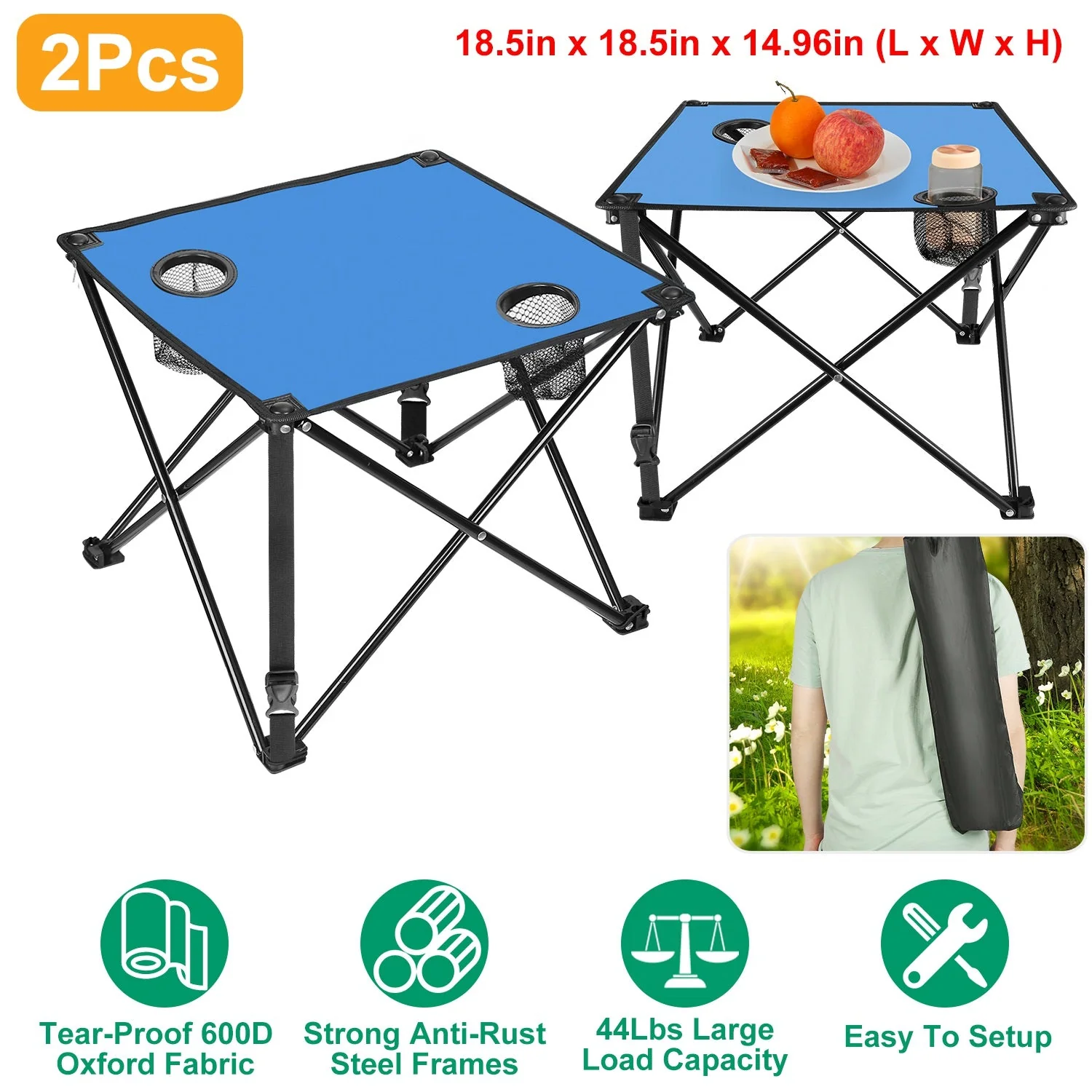 2Pcs Foldable Camping Table Portable Picnic Table Lightweight Travel Desk with 2 Cup Holders/Table Carrying Bag - Image 30