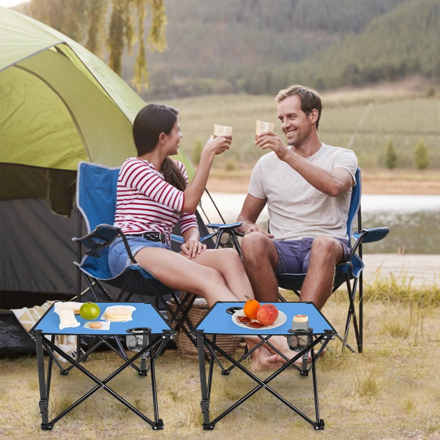 2Pcs Foldable Camping Table Portable Picnic Table Lightweight Travel Desk with 2 Cup Holders/Table Carrying Bag - Image 31