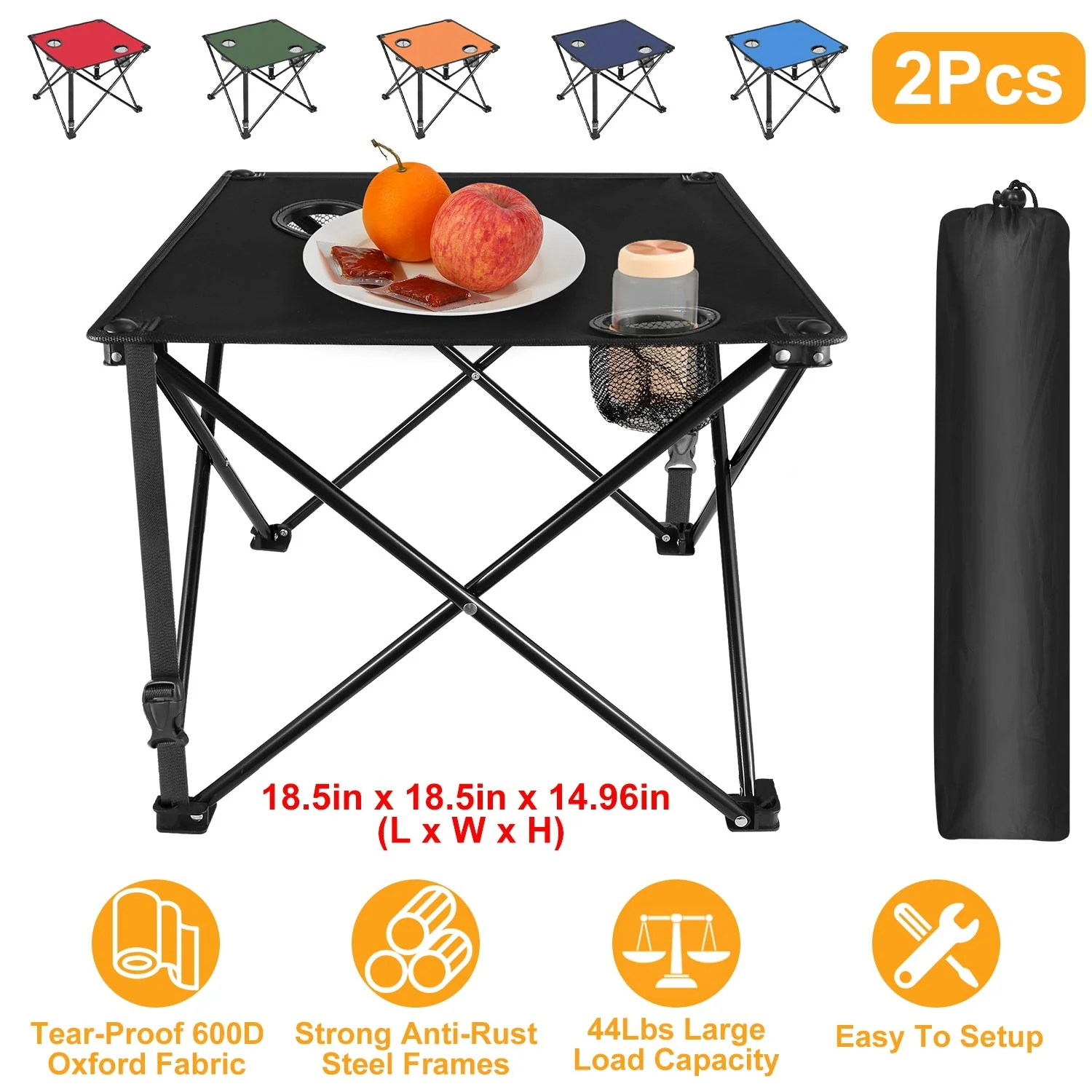 2Pcs Foldable Camping Table Portable Picnic Table Lightweight Travel Desk with 2 Cup Holders/Table Carrying Bag - Image 34