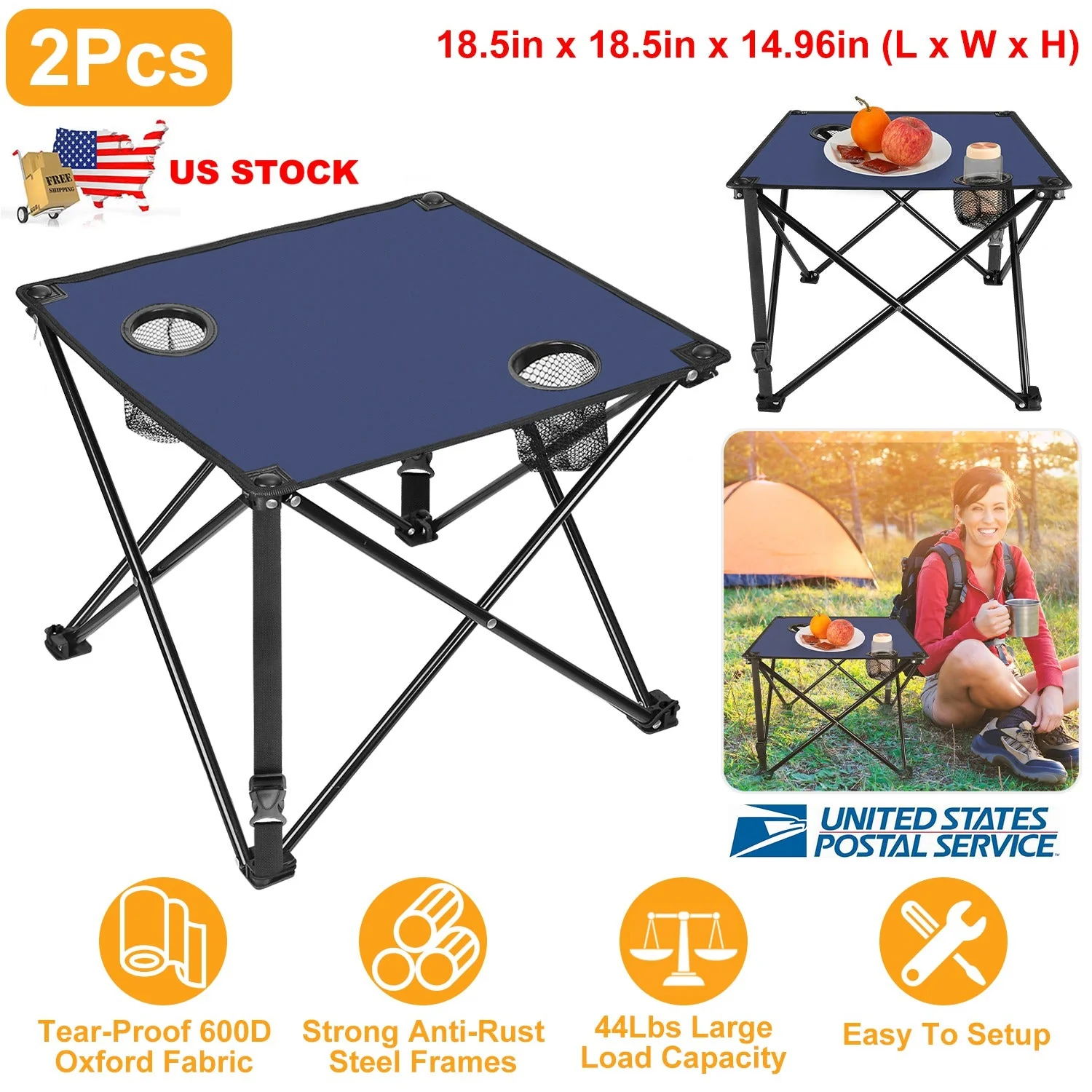 2Pcs Foldable Camping Table Portable Picnic Table Lightweight Travel Desk with 2 Cup Holders/Table Carrying Bag - Image 35