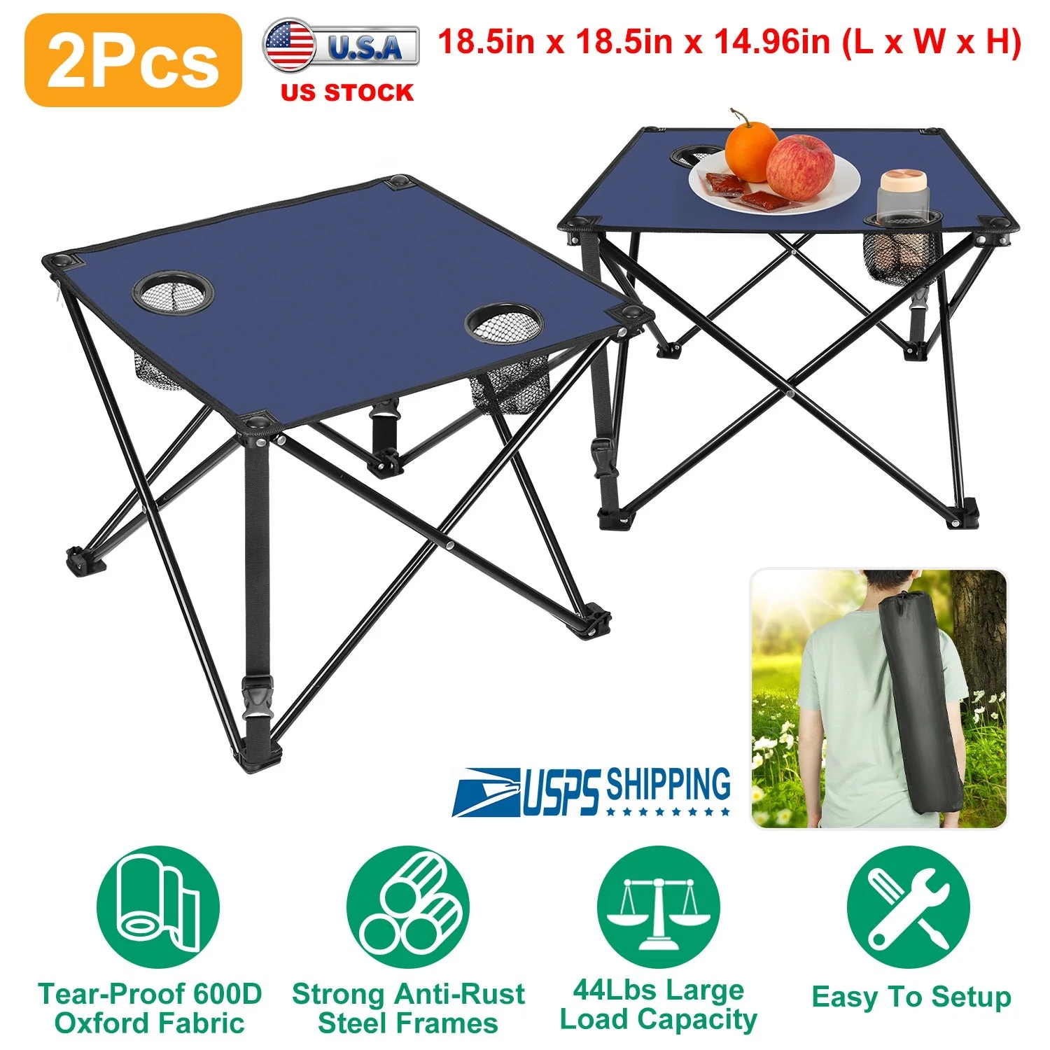 2Pcs Foldable Camping Table Portable Picnic Table Lightweight Travel Desk with 2 Cup Holders/Table Carrying Bag - Image 37
