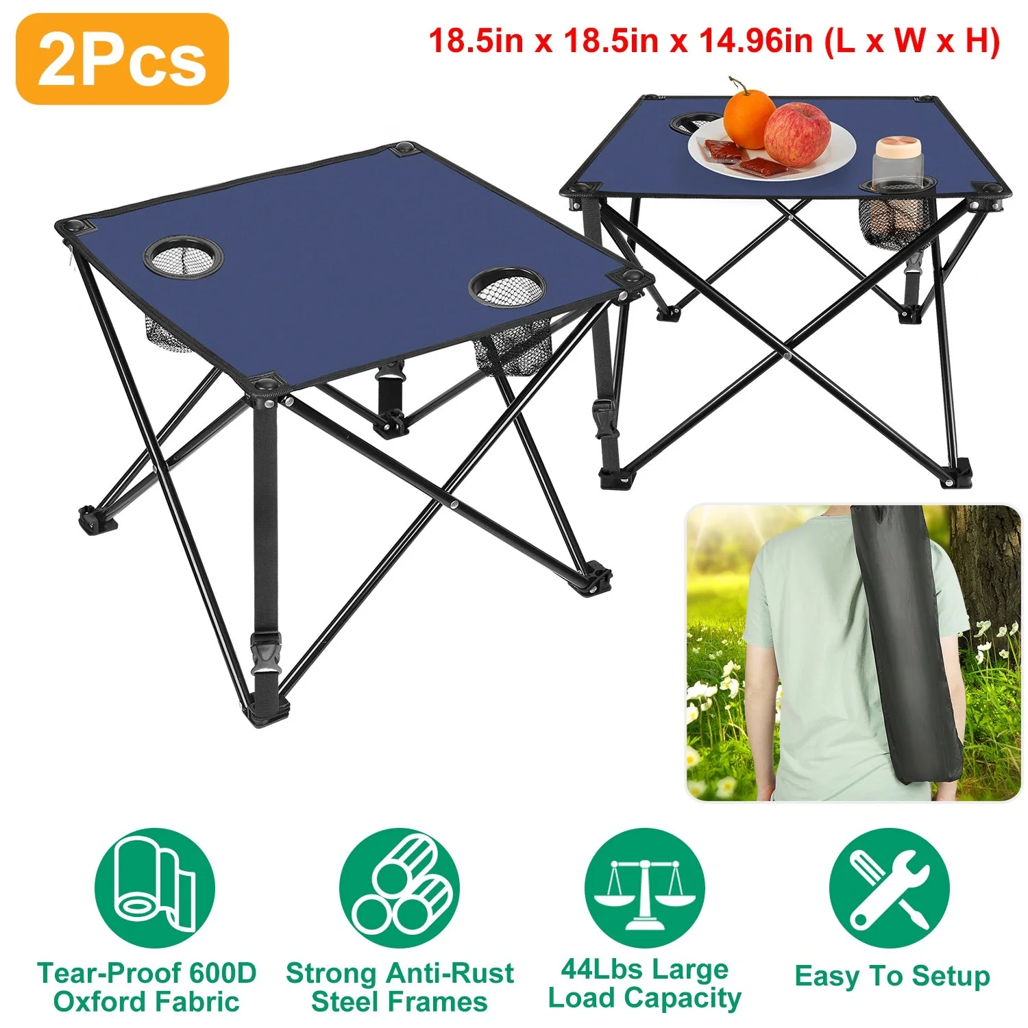 2Pcs Foldable Camping Table Portable Picnic Table Lightweight Travel Desk with 2 Cup Holders/Table Carrying Bag - Image 38