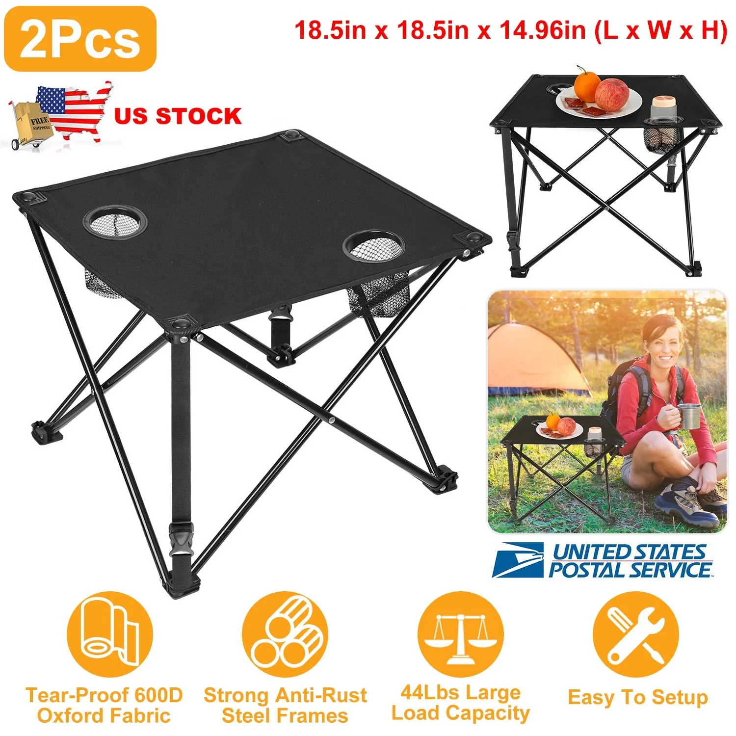 2Pcs Foldable Camping Table Portable Picnic Table Lightweight Travel Desk with 2 Cup Holders/Table Carrying Bag - Image 43