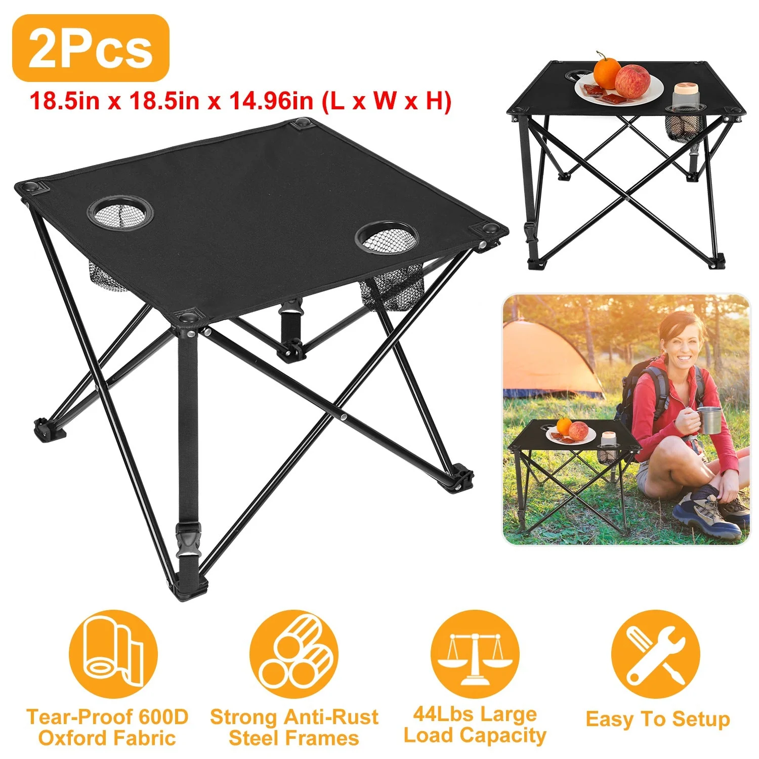 2Pcs Foldable Camping Table Portable Picnic Table Lightweight Travel Desk with 2 Cup Holders/Table Carrying Bag - Image 44