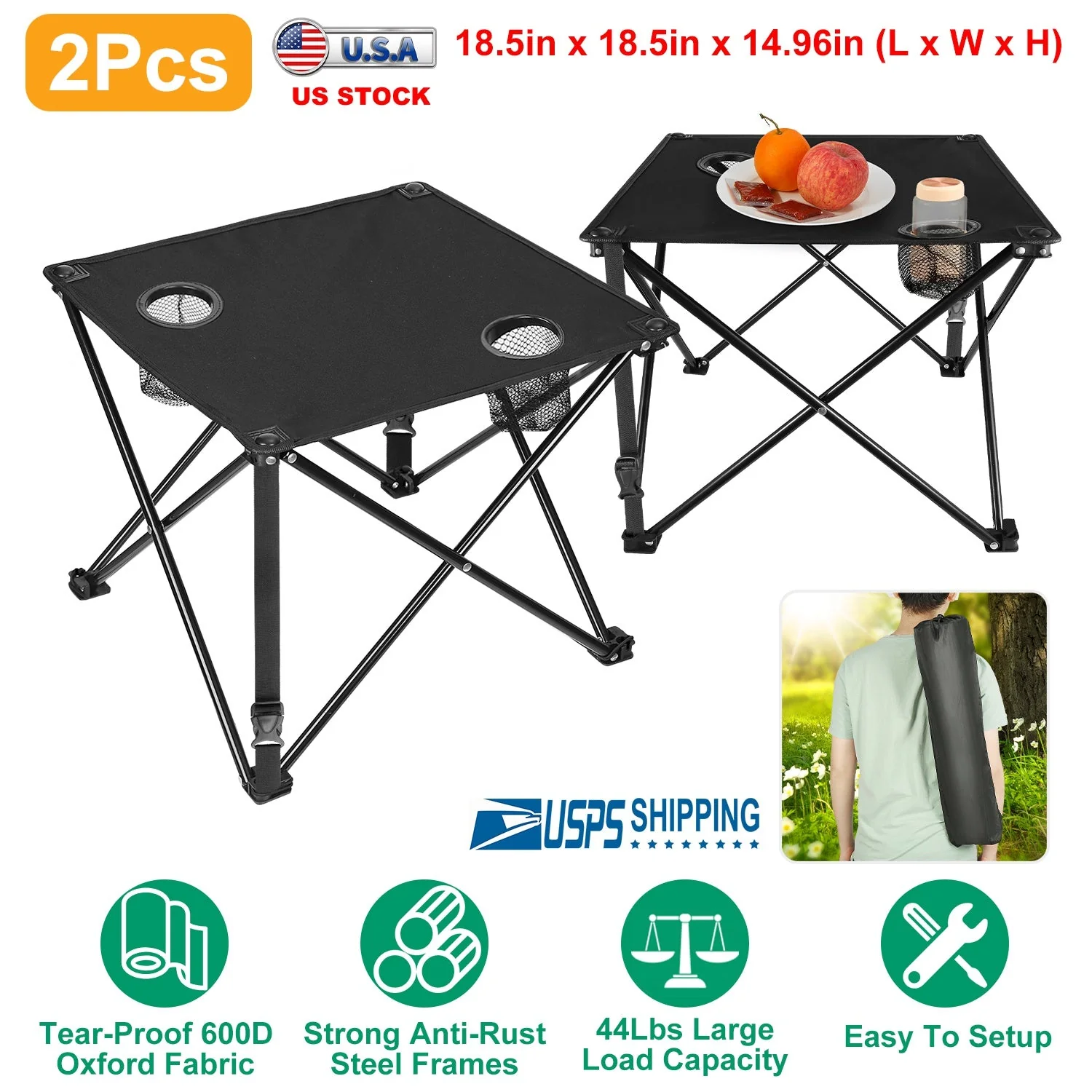 2Pcs Foldable Camping Table Portable Picnic Table Lightweight Travel Desk with 2 Cup Holders/Table Carrying Bag - Image 45