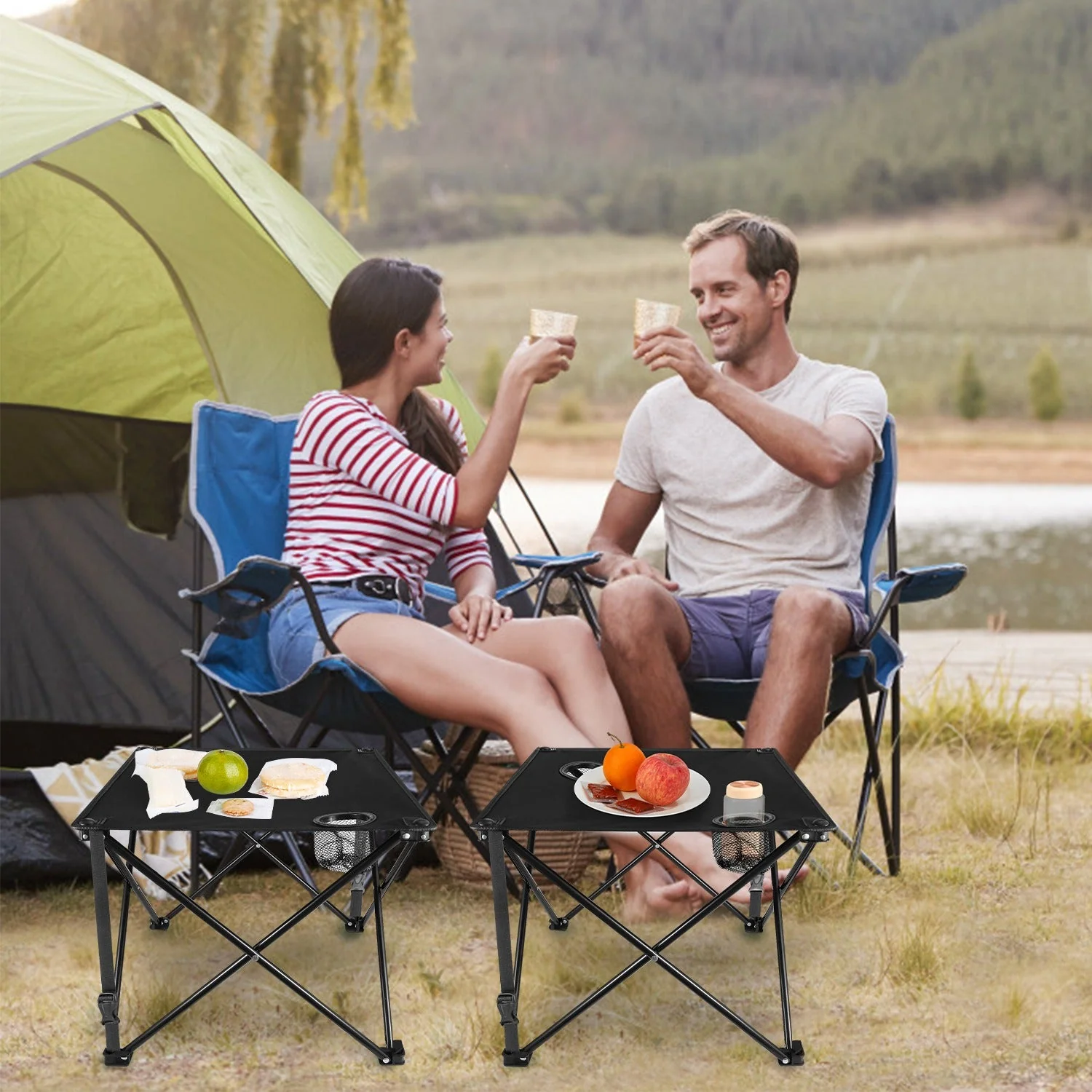 2Pcs Foldable Camping Table Portable Picnic Table Lightweight Travel Desk with 2 Cup Holders/Table Carrying Bag - Image 47