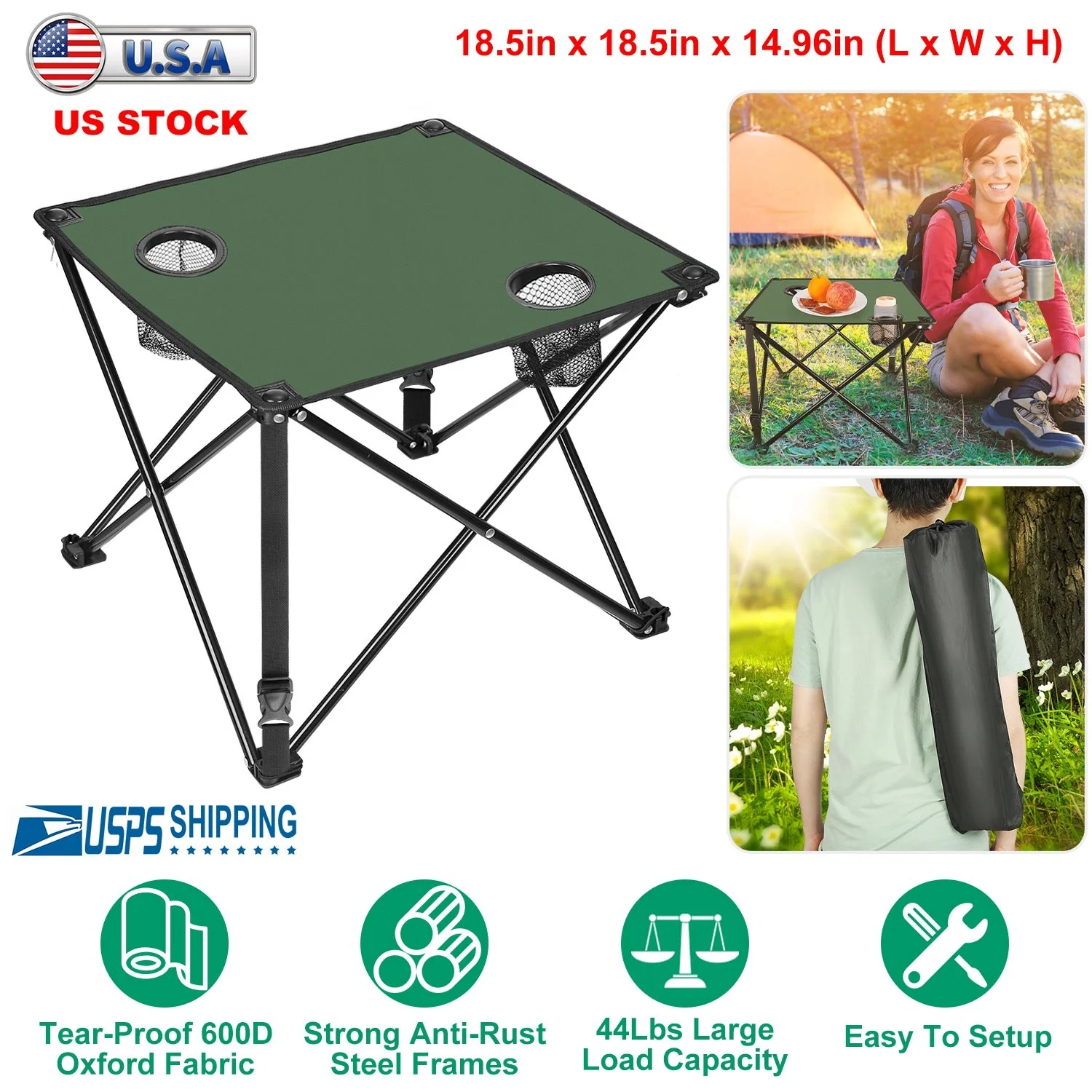 2Pcs Foldable Camping Table Portable Picnic Table Lightweight Travel Desk with 2 Cup Holders/Table Carrying Bag - Image 50