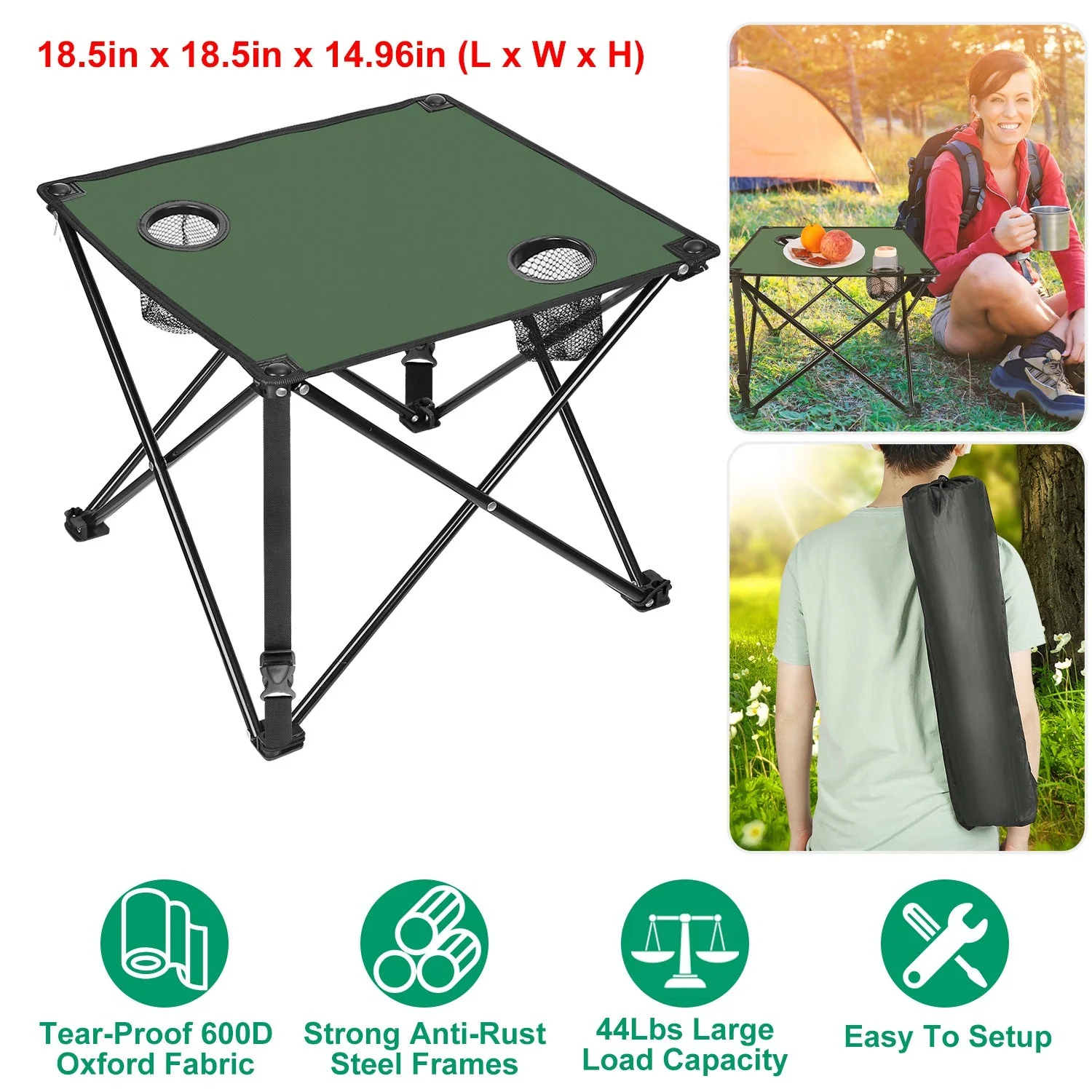 2Pcs Foldable Camping Table Portable Picnic Table Lightweight Travel Desk with 2 Cup Holders/Table Carrying Bag - Image 51