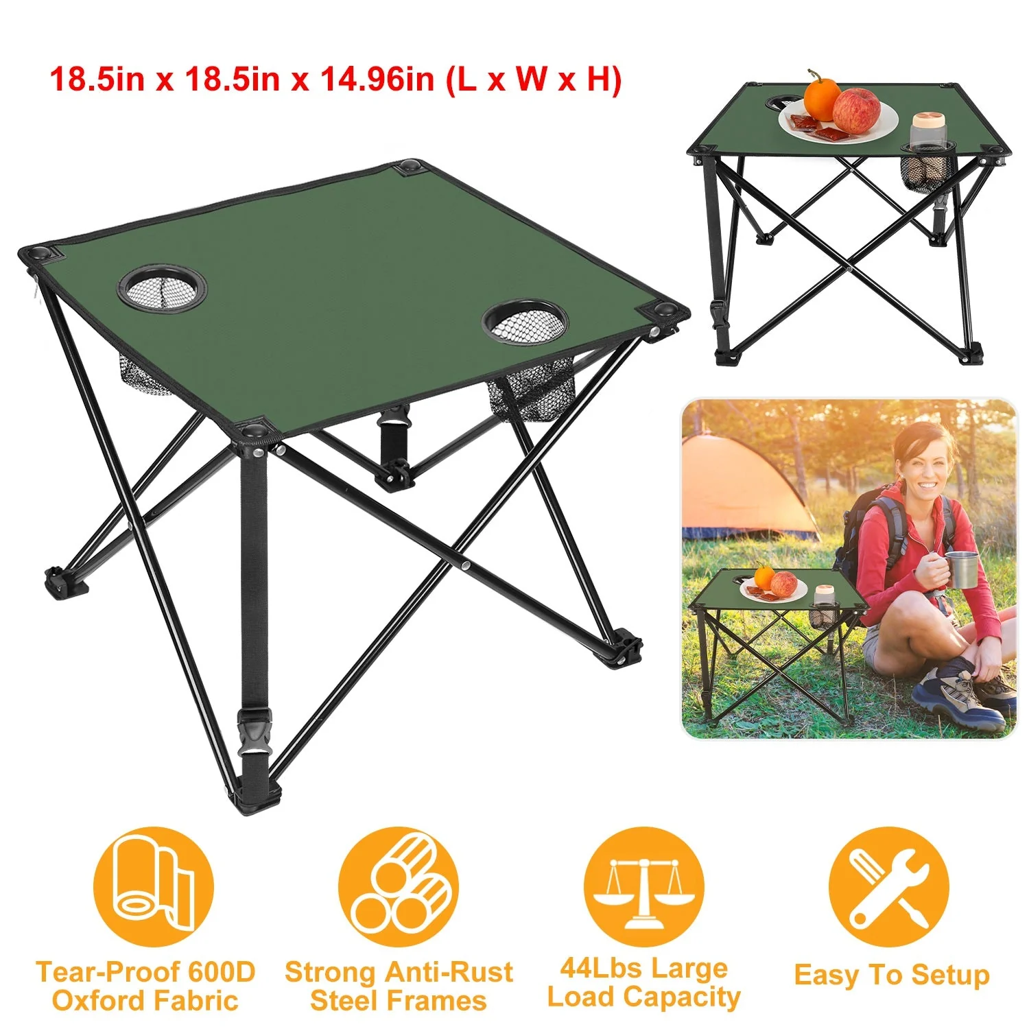 2Pcs Foldable Camping Table Portable Picnic Table Lightweight Travel Desk with 2 Cup Holders/Table Carrying Bag - Image 53