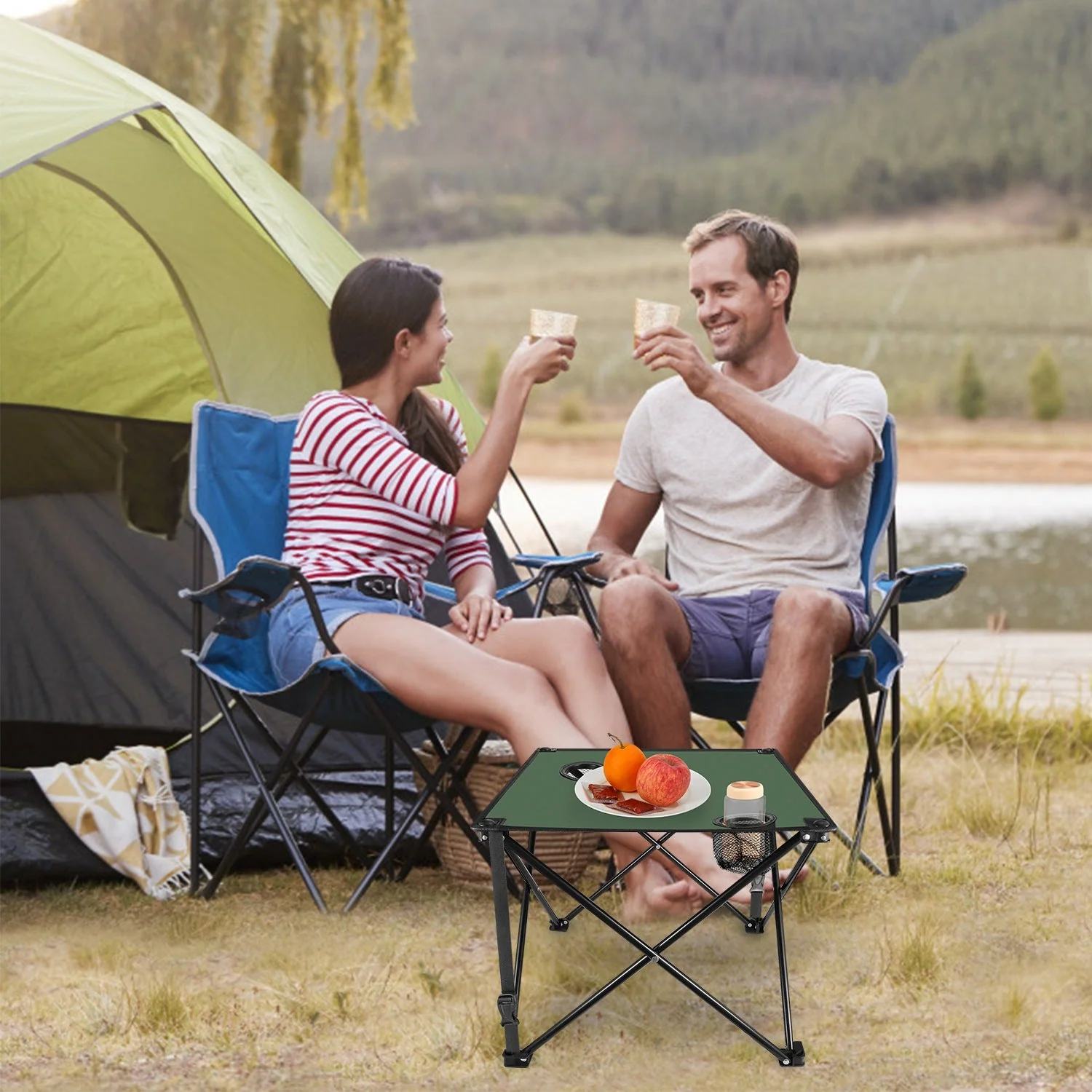 2Pcs Foldable Camping Table Portable Picnic Table Lightweight Travel Desk with 2 Cup Holders/Table Carrying Bag - Image 54