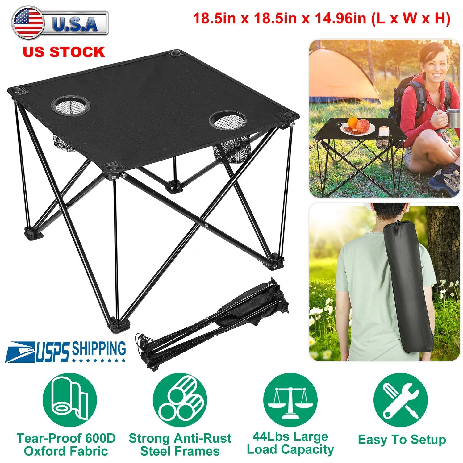 2Pcs Foldable Camping Table Portable Picnic Table Lightweight Travel Desk with 2 Cup Holders/Table Carrying Bag - Image 61