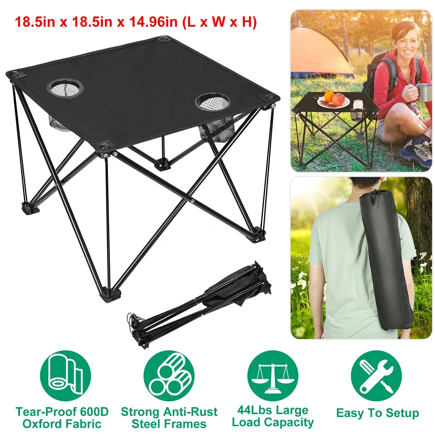 2Pcs Foldable Camping Table Portable Picnic Table Lightweight Travel Desk with 2 Cup Holders/Table Carrying Bag - Image 62