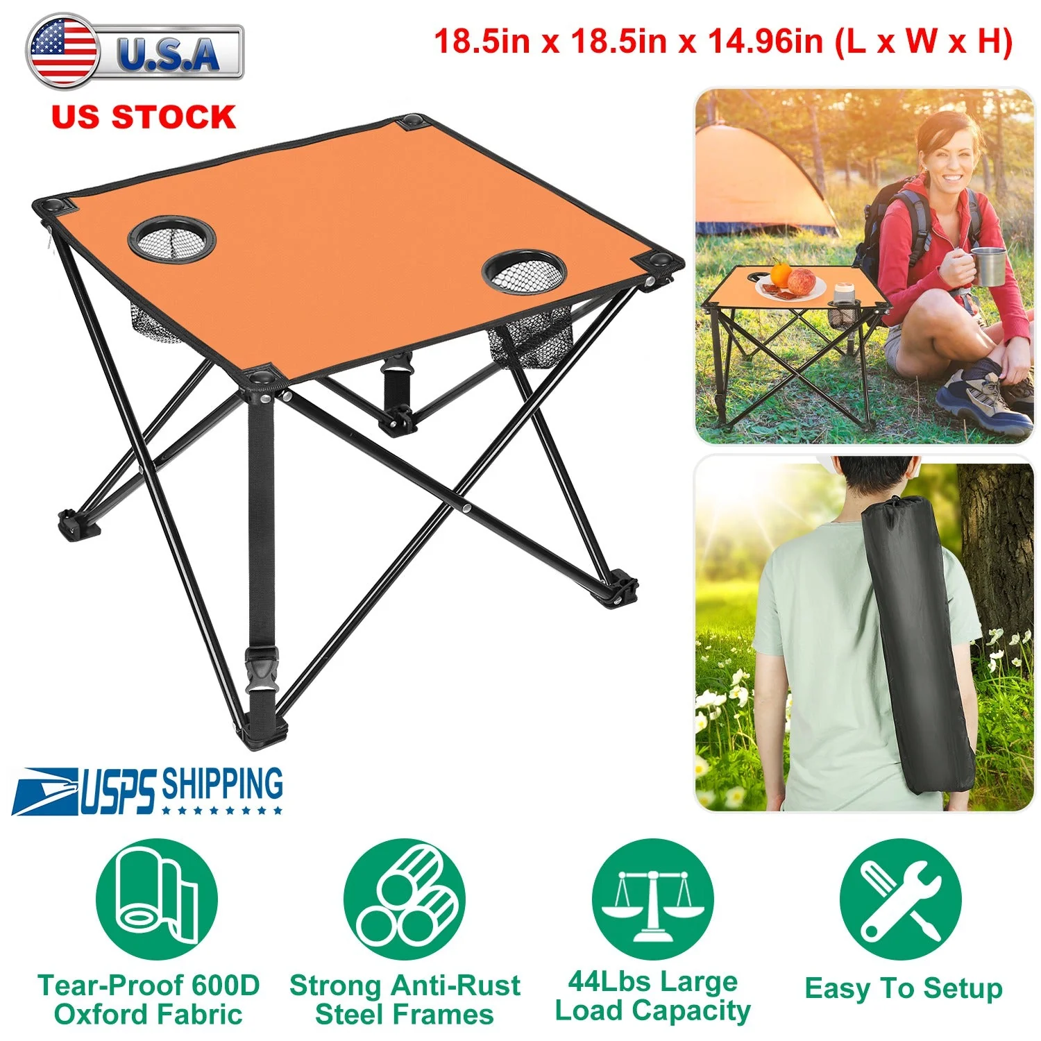 2Pcs Foldable Camping Table Portable Picnic Table Lightweight Travel Desk with 2 Cup Holders/Table Carrying Bag - Image 67